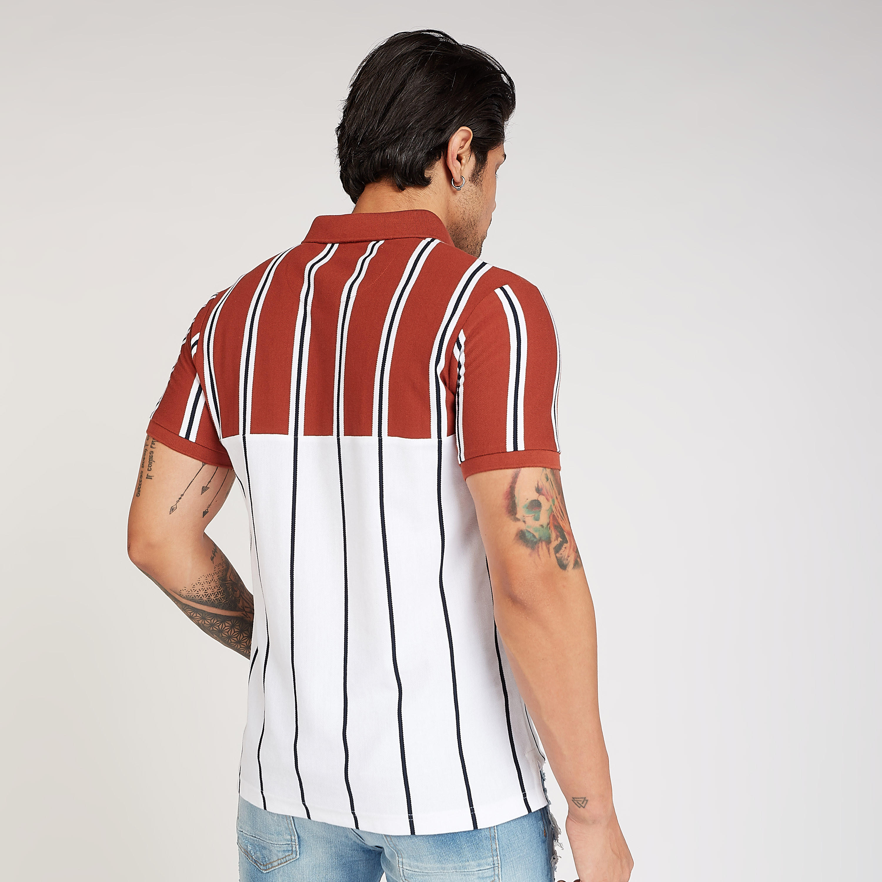 تيشيرت بولو مخطط بياقة عادية وأكمام قصيرة-men-clothing-tshirtsandpolos-polos-image-2