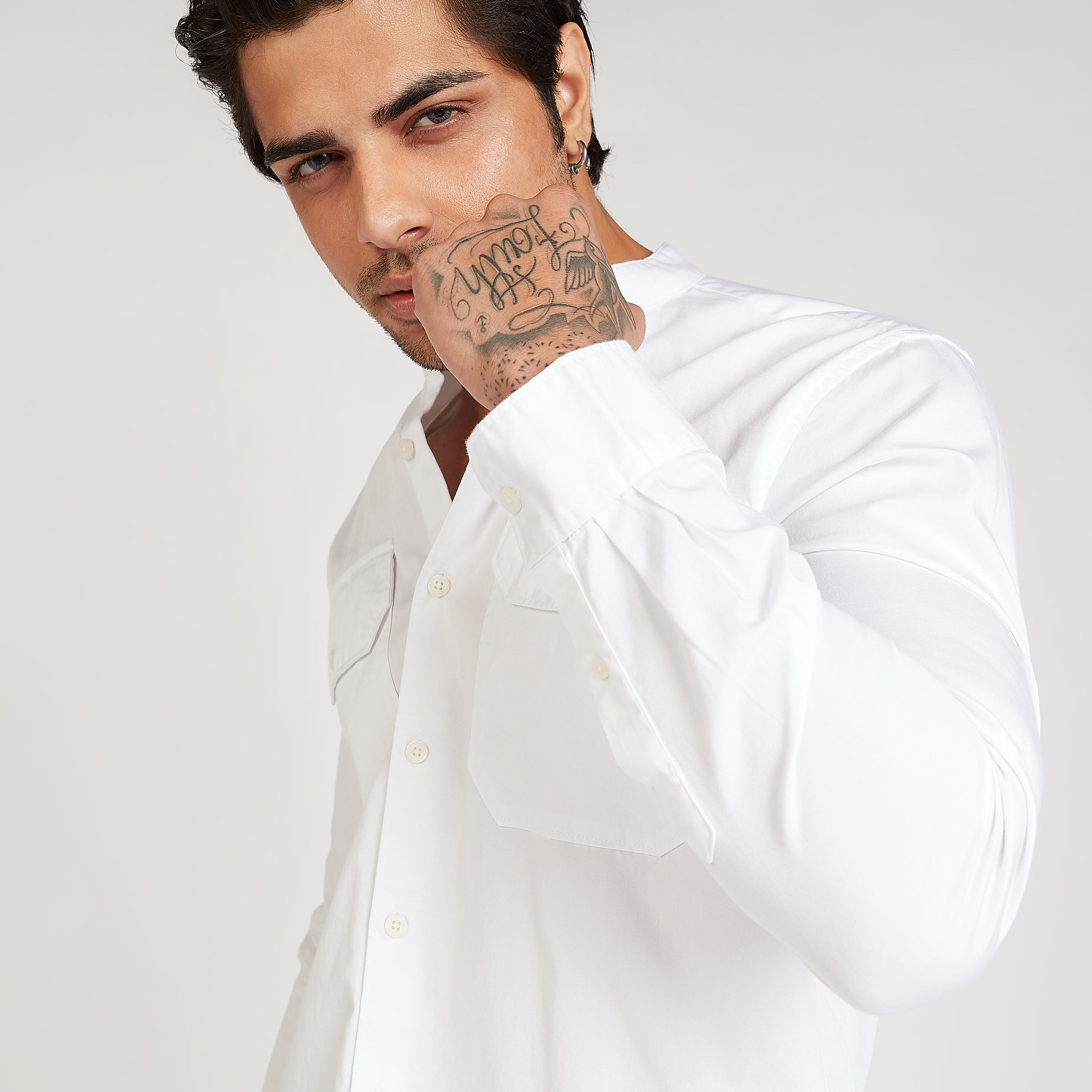 Sustainable Iconic Solid Mandarin Collared Shirt with Long Sleeves-men-clothing-shirts-image-8