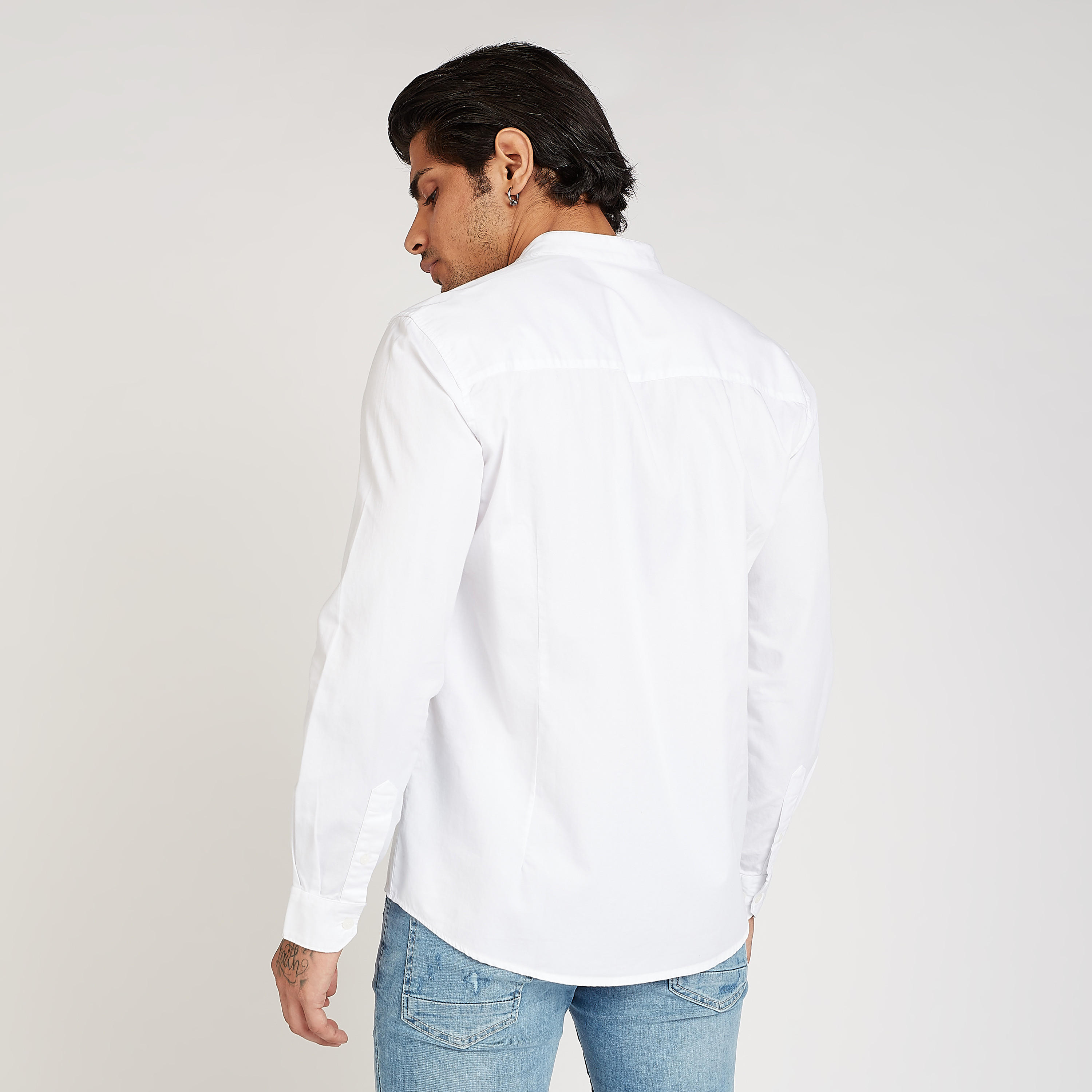 Sustainable Iconic Solid Mandarin Collared Shirt with Long Sleeves-men-clothing-shirts-image-9
