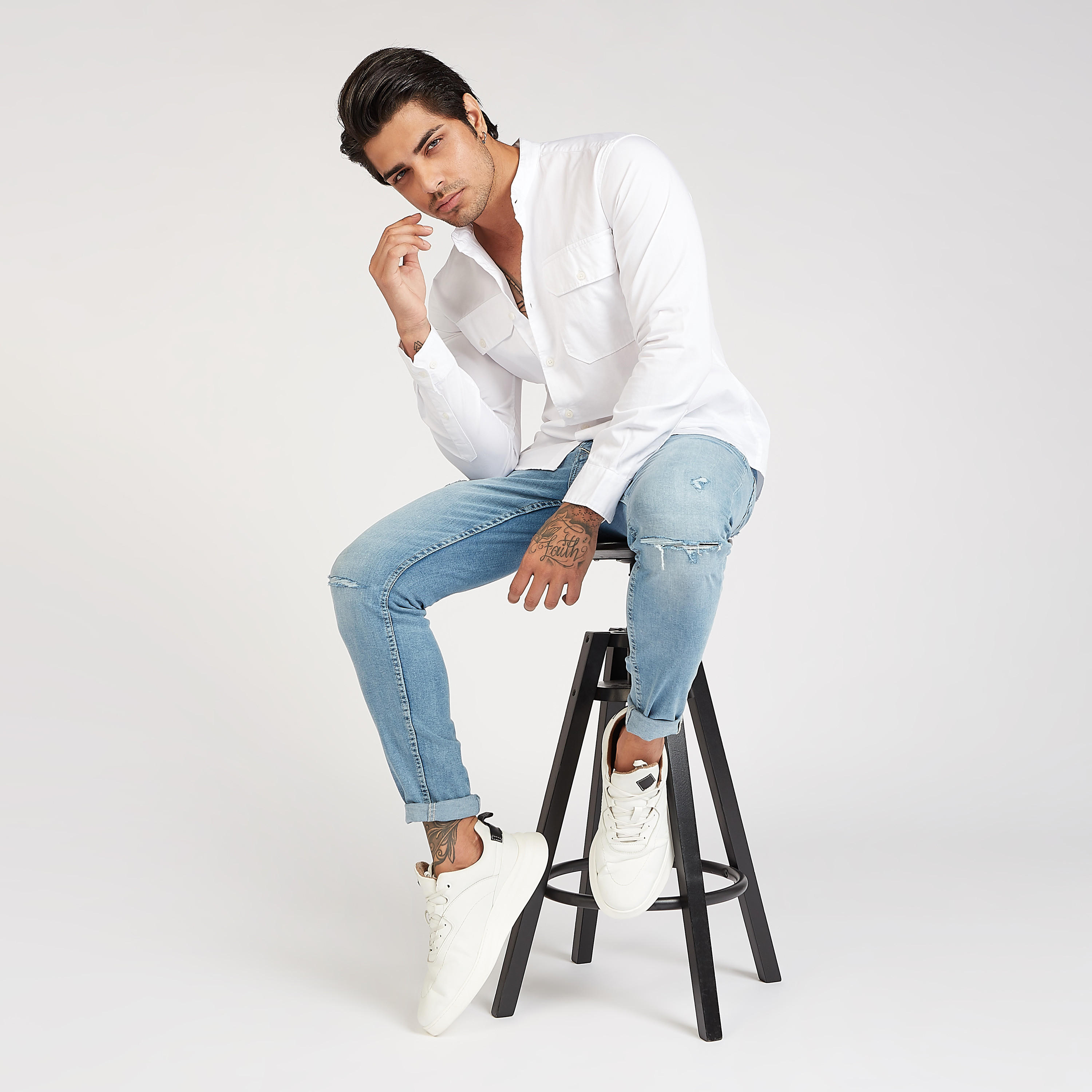 Sustainable Iconic Solid Mandarin Collared Shirt with Long Sleeves-men-clothing-shirts-image-10