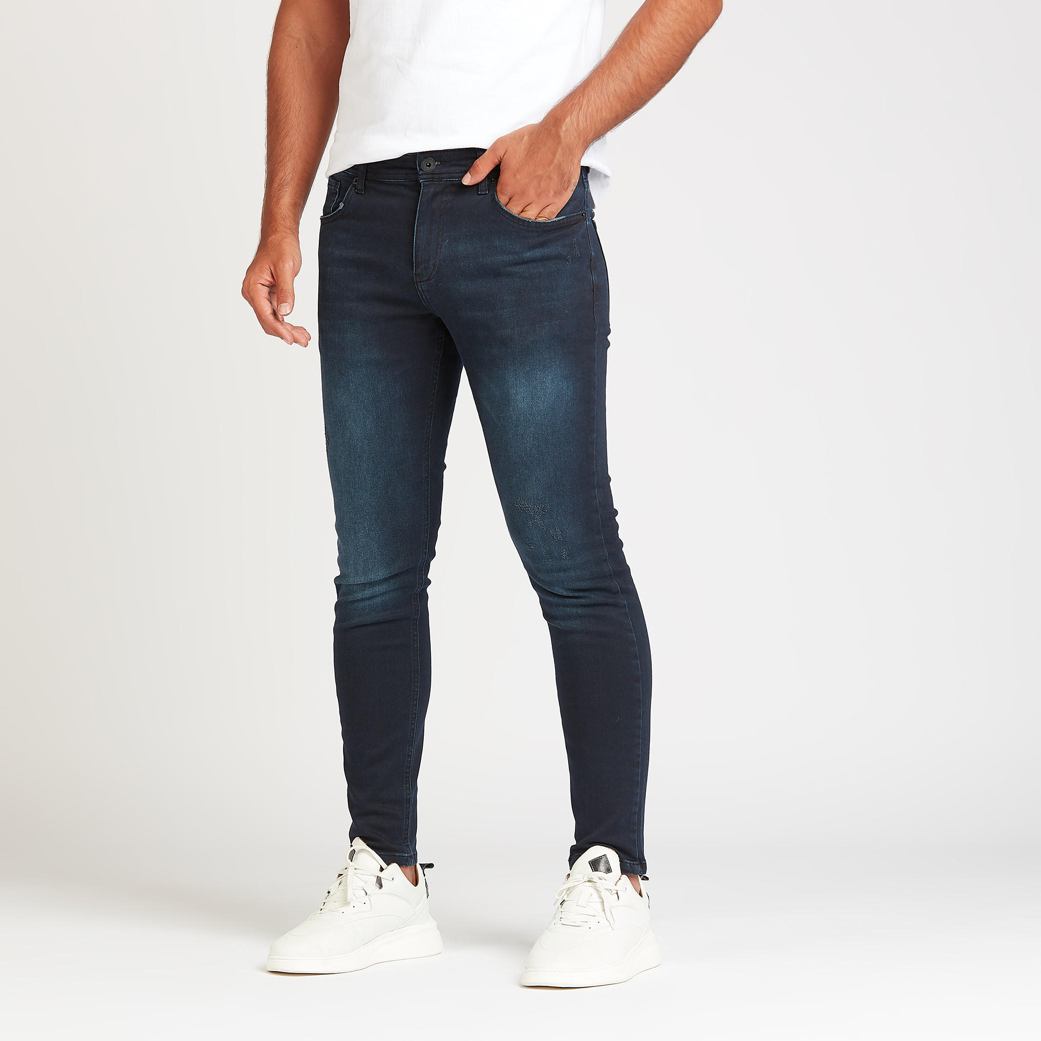 بنطلون جينز سادة سليم بخصر متوسط الارتفاع وجيوب من آيكونيك-men-clothing-bottoms-jeans-image-1