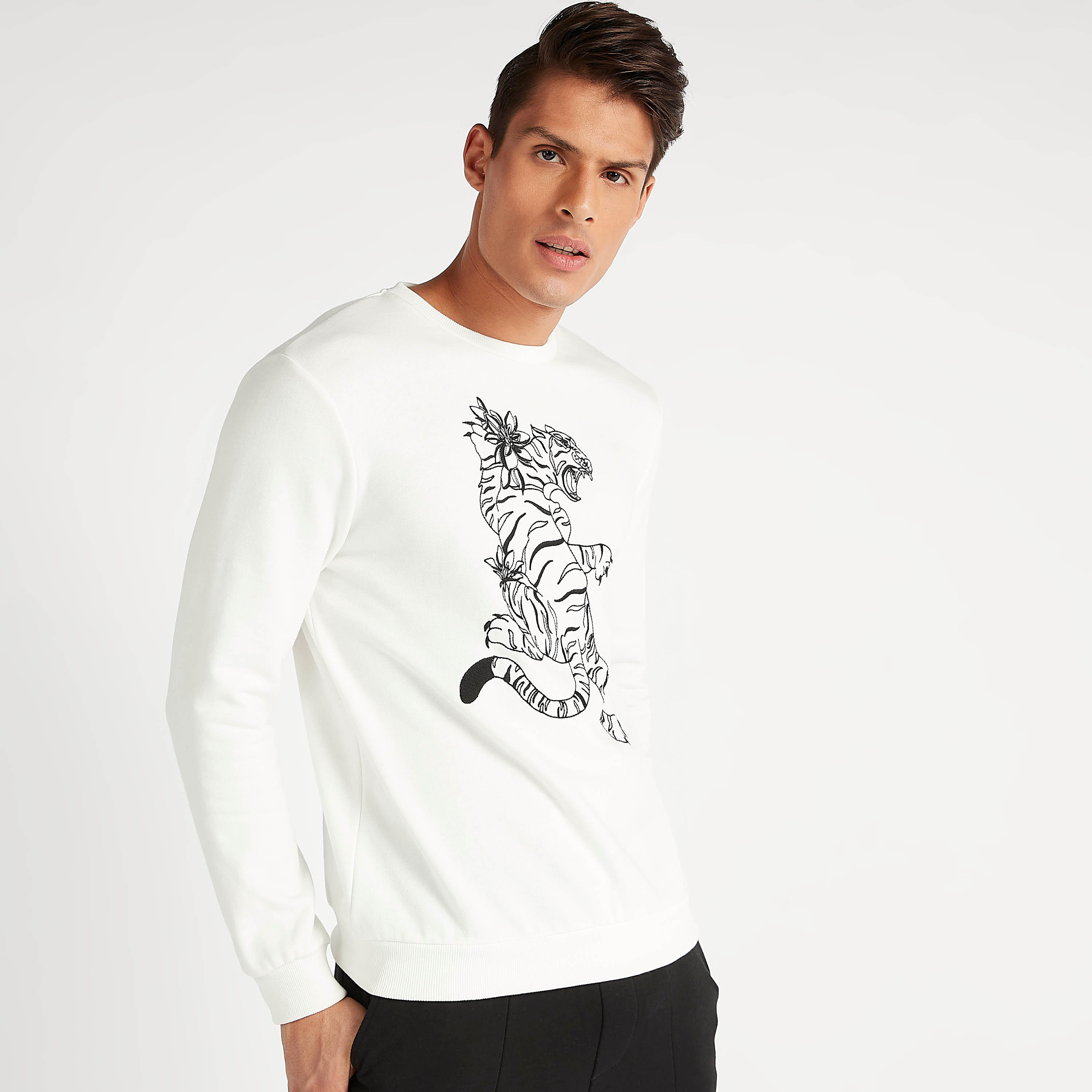 Sustainable Iconic Embroidered Sweatshirt with Long Sleeves-men-winterwear-hoodiesandsweatshirts-image-1