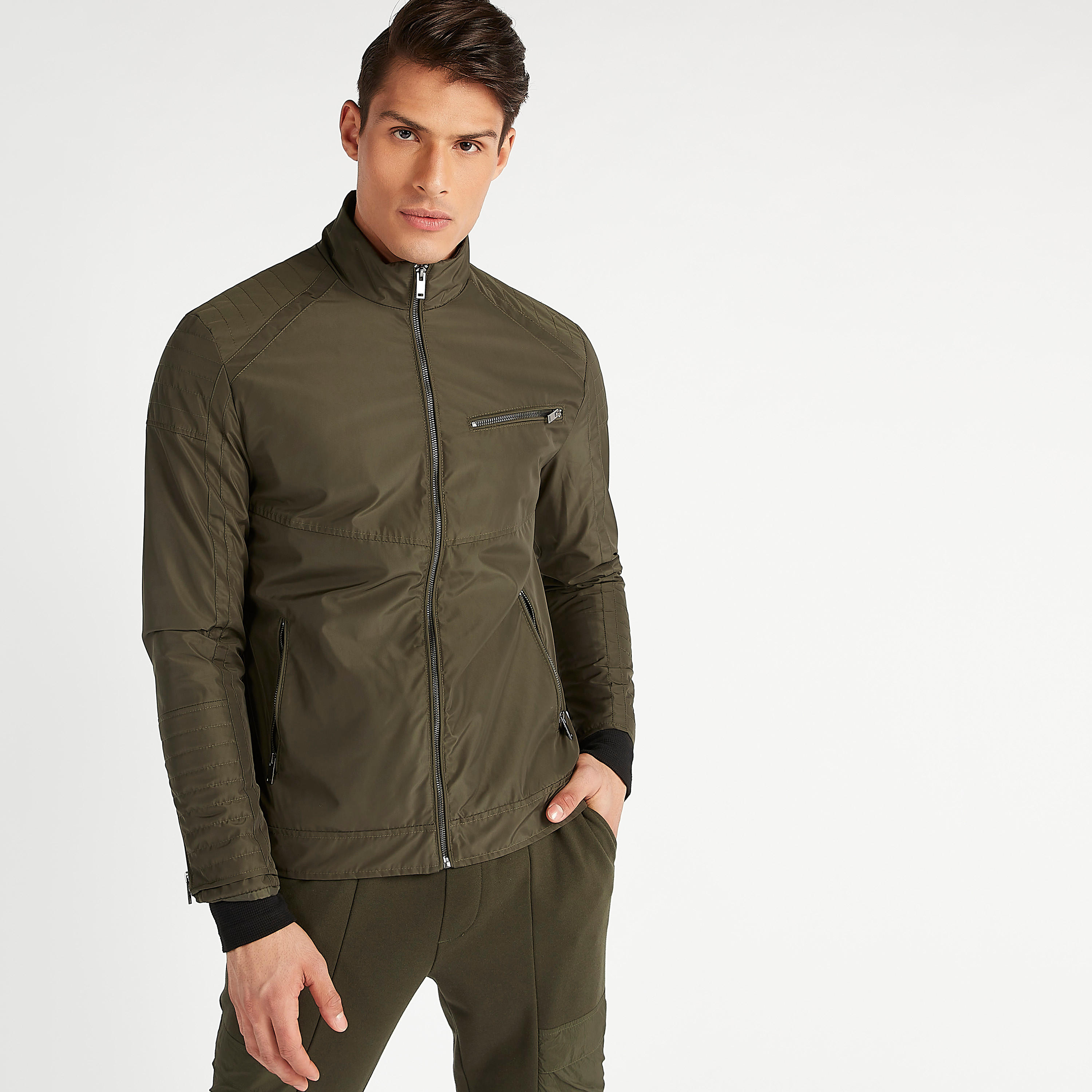 Iconic Solid Zip Through Bomber Jacket with Pockets and Long Sleeves-men-clothing-jacketsandblazers-jackets-image-1