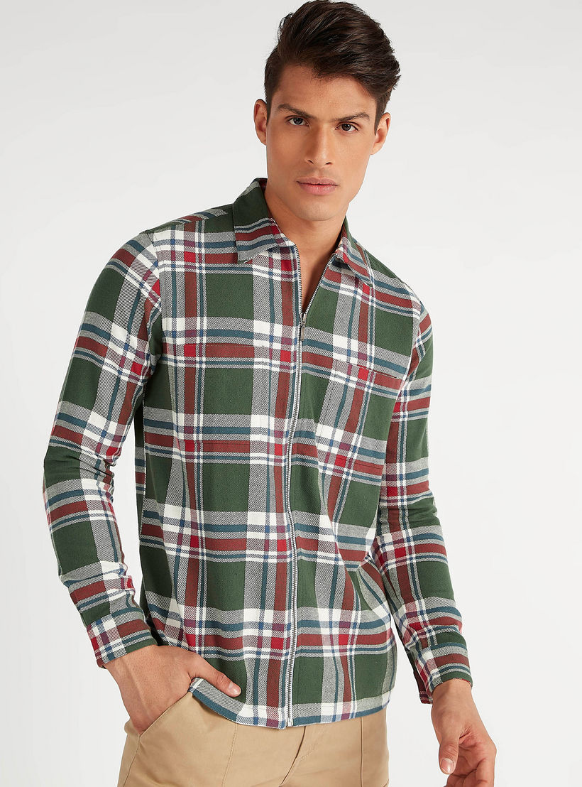 Sustainable Iconic Checked Zip Through Shirt with Long Sleeves-men-clothing-shirts-image-1