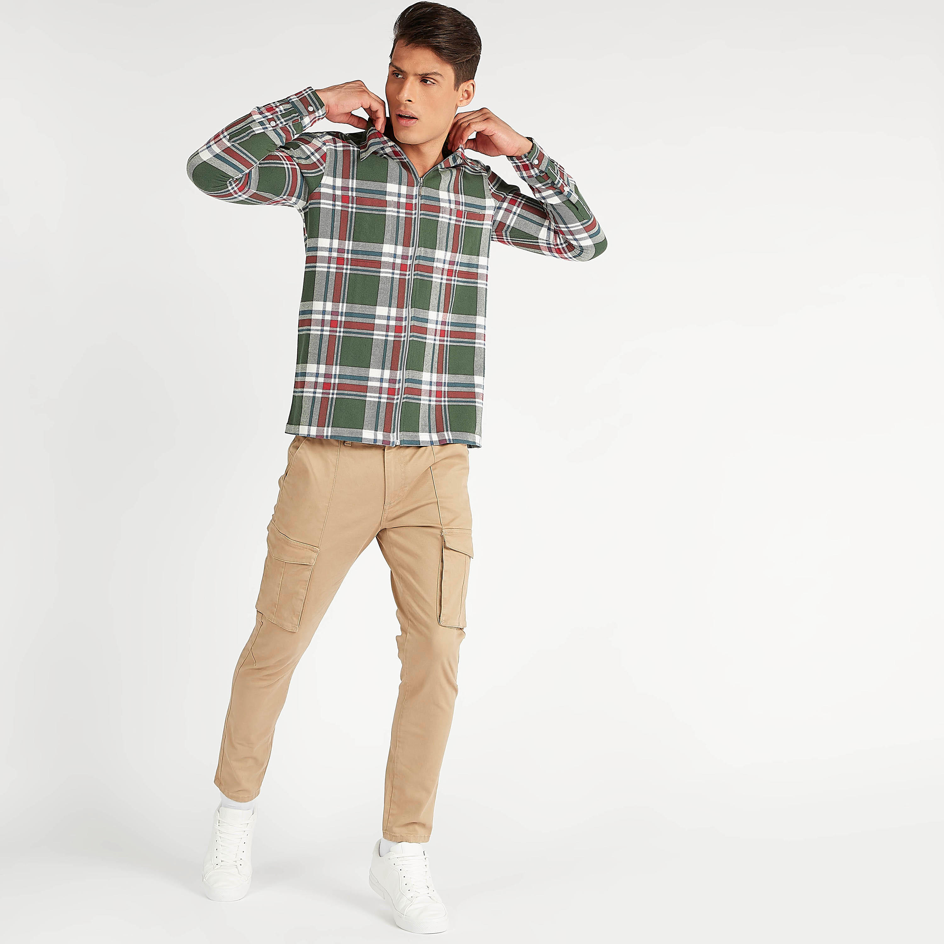 Sustainable Iconic Checked Zip Through Shirt with Long Sleeves-men-clothing-shirts-image-2