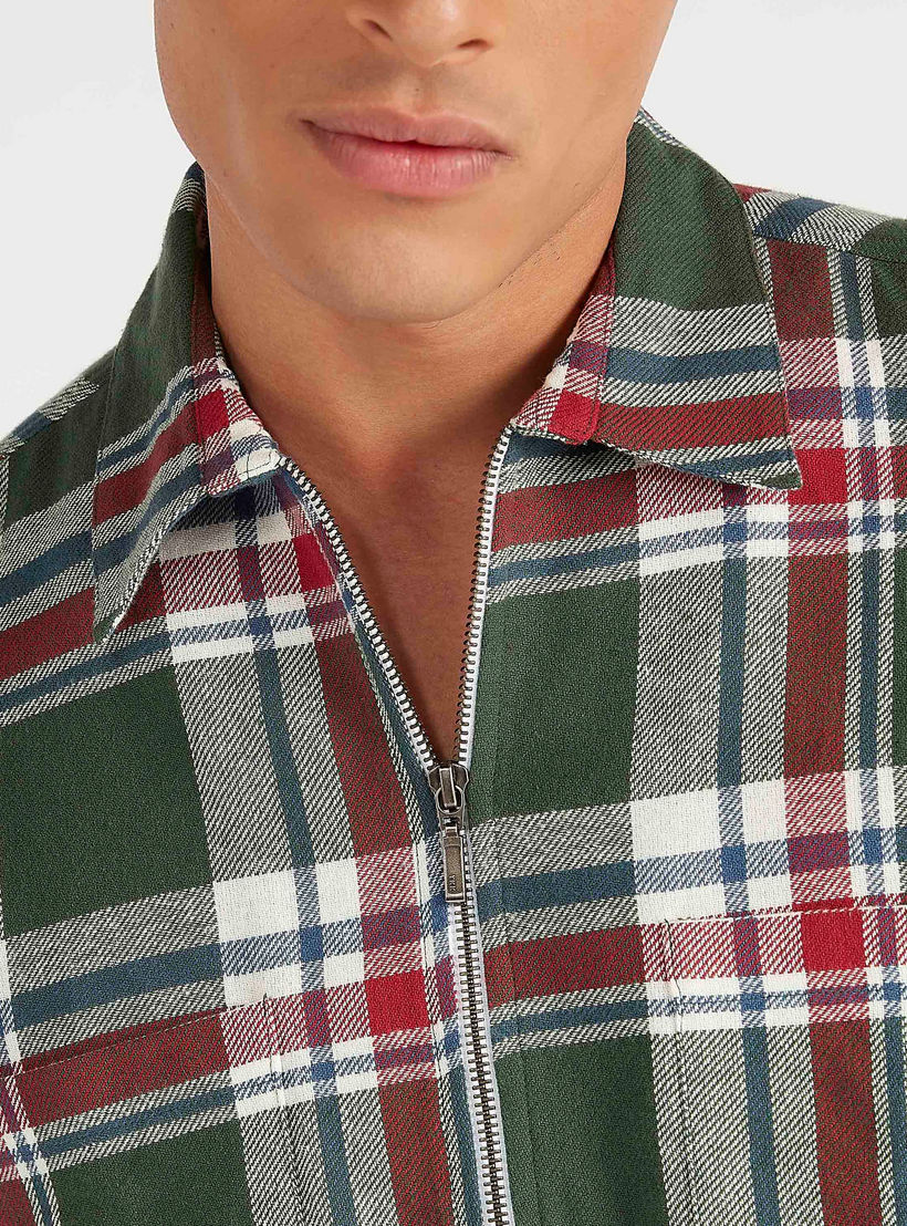 Sustainable Iconic Checked Zip Through Shirt with Long Sleeves-men-clothing-shirts-image-3