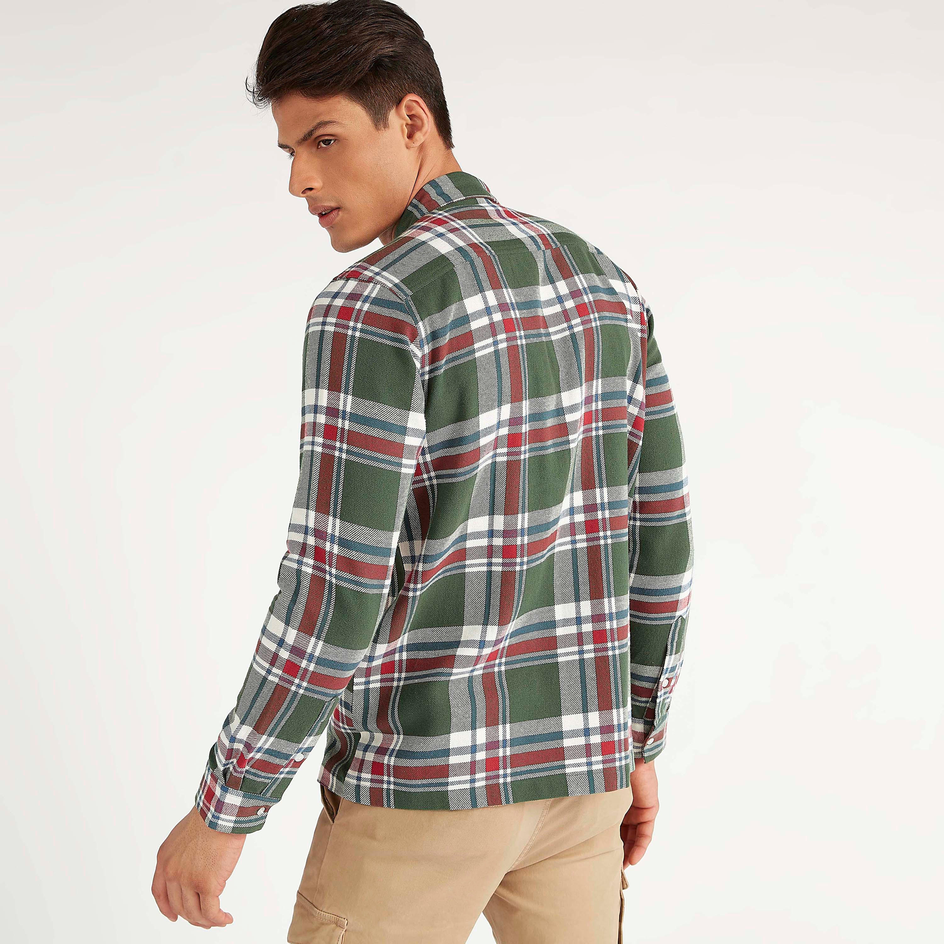 Sustainable Iconic Checked Zip Through Shirt with Long Sleeves-men-clothing-shirts-image-4