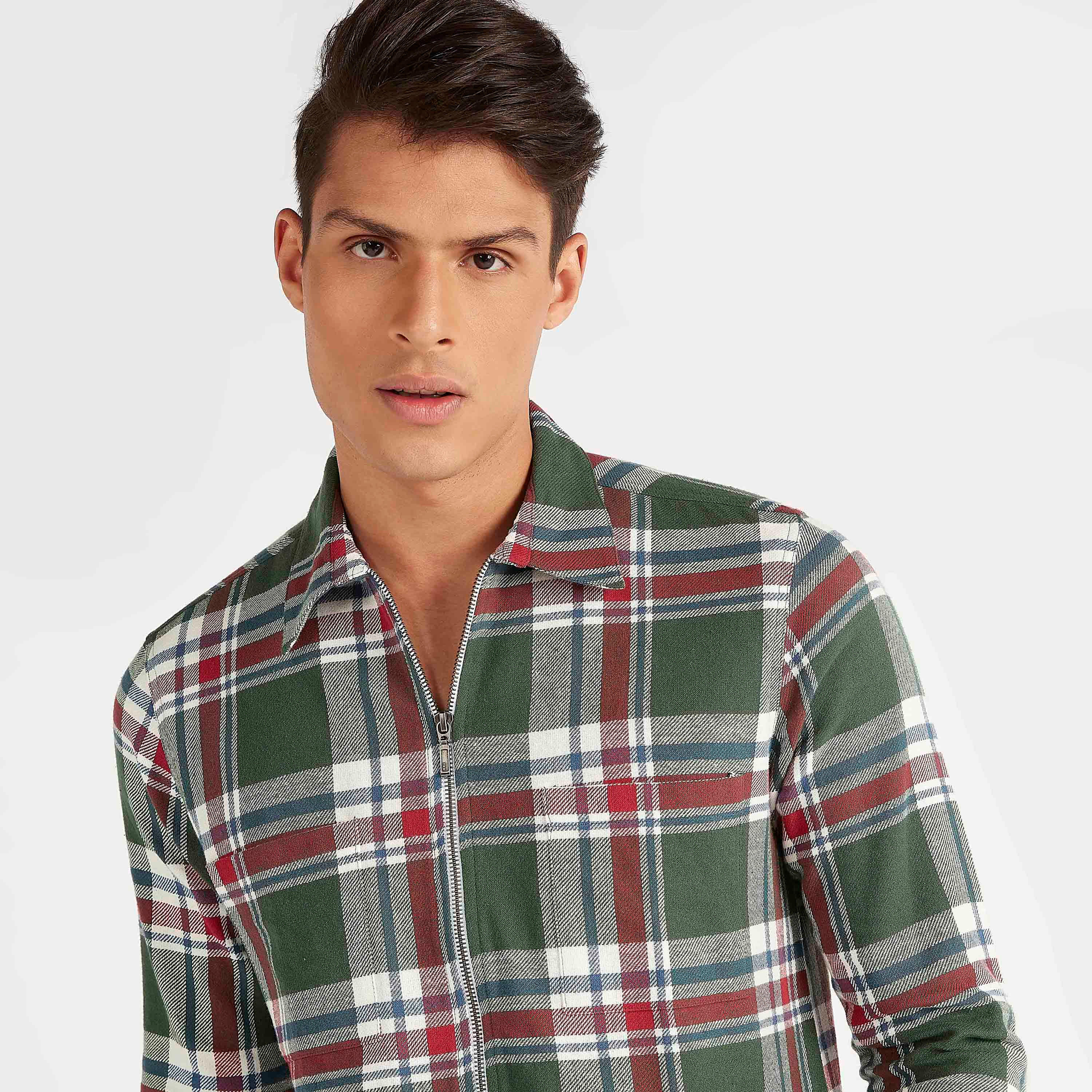 Sustainable Iconic Checked Zip Through Shirt with Long Sleeves-men-clothing-shirts-image-5