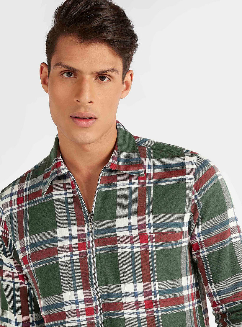 Sustainable Iconic Checked Zip Through Shirt with Long Sleeves-men-clothing-shirts-image-5