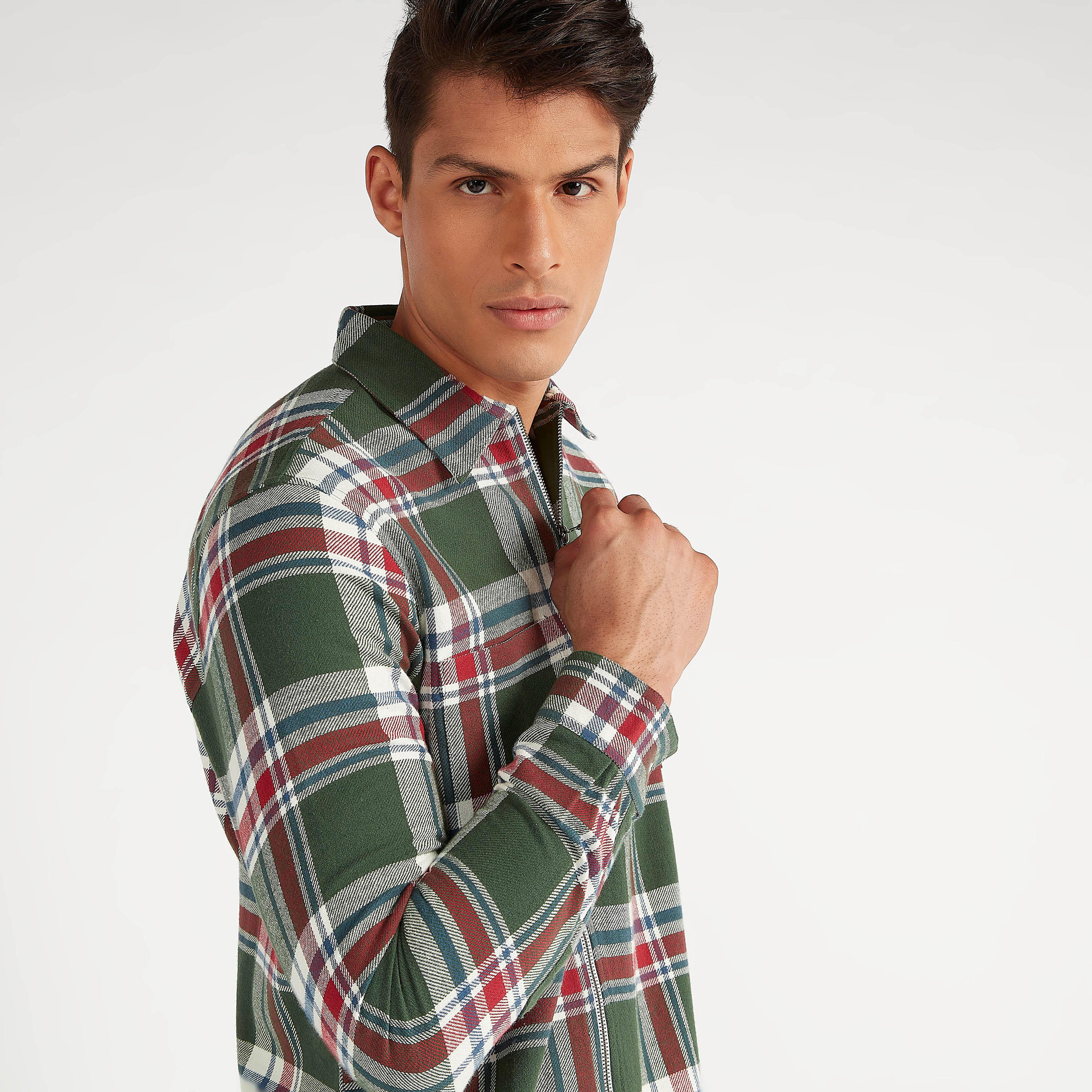 Sustainable Iconic Checked Zip Through Shirt with Long Sleeves-men-clothing-shirts-image-6