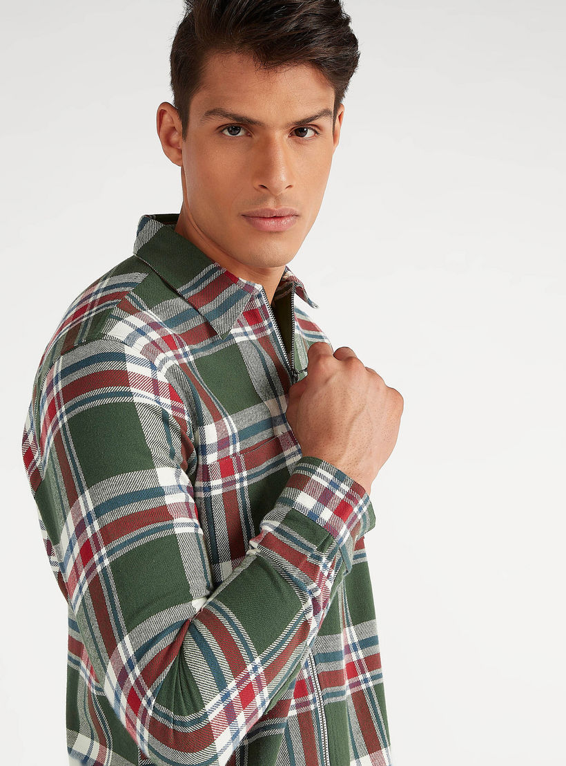 Sustainable Iconic Checked Zip Through Shirt with Long Sleeves-men-clothing-shirts-image-6