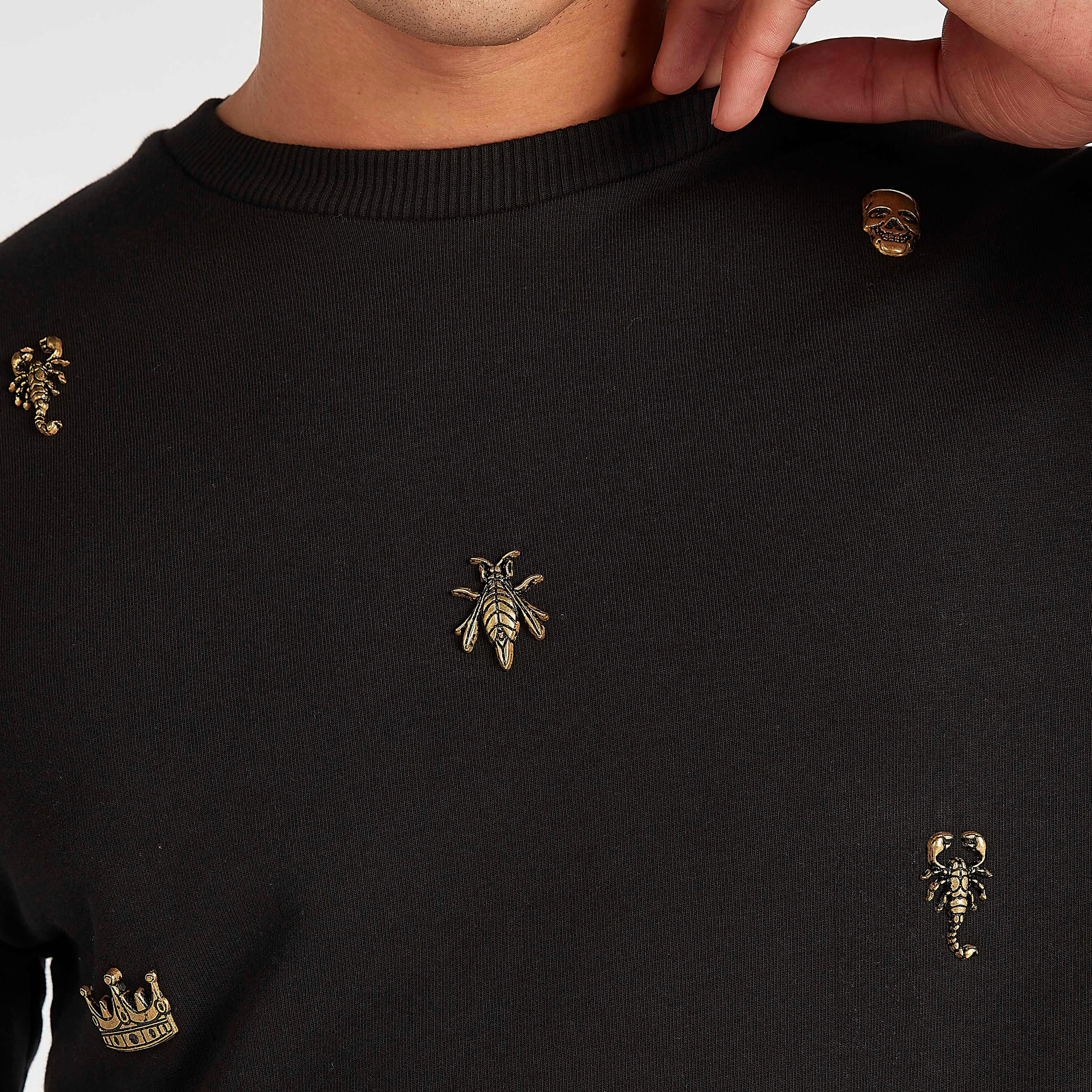 سويت شيرت بياقة ضيقة وأكمام طويلة وتفاصيل مزخرفة من آيكونيك-men-winterwear-hoodiesandsweatshirts-image-3