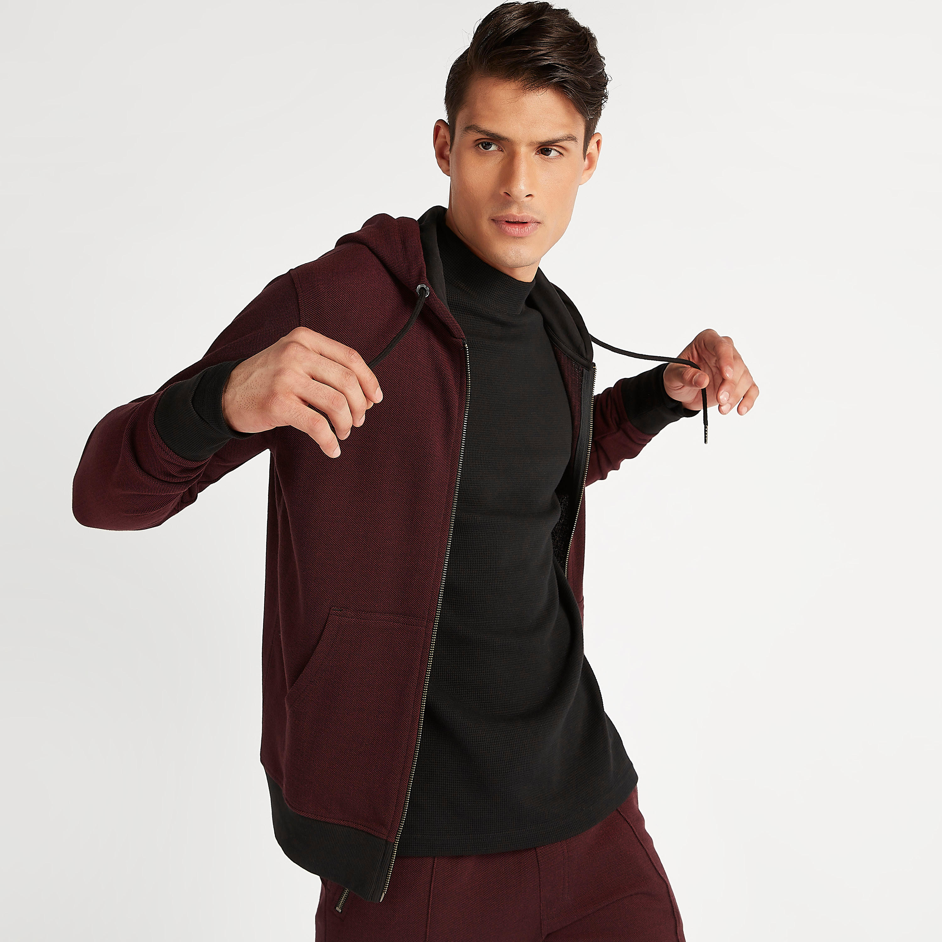 Sustainable Iconic Textured Zip Through Hoodie with Long Sleeves-men-winterwear-hoodiesandsweatshirts-image-1