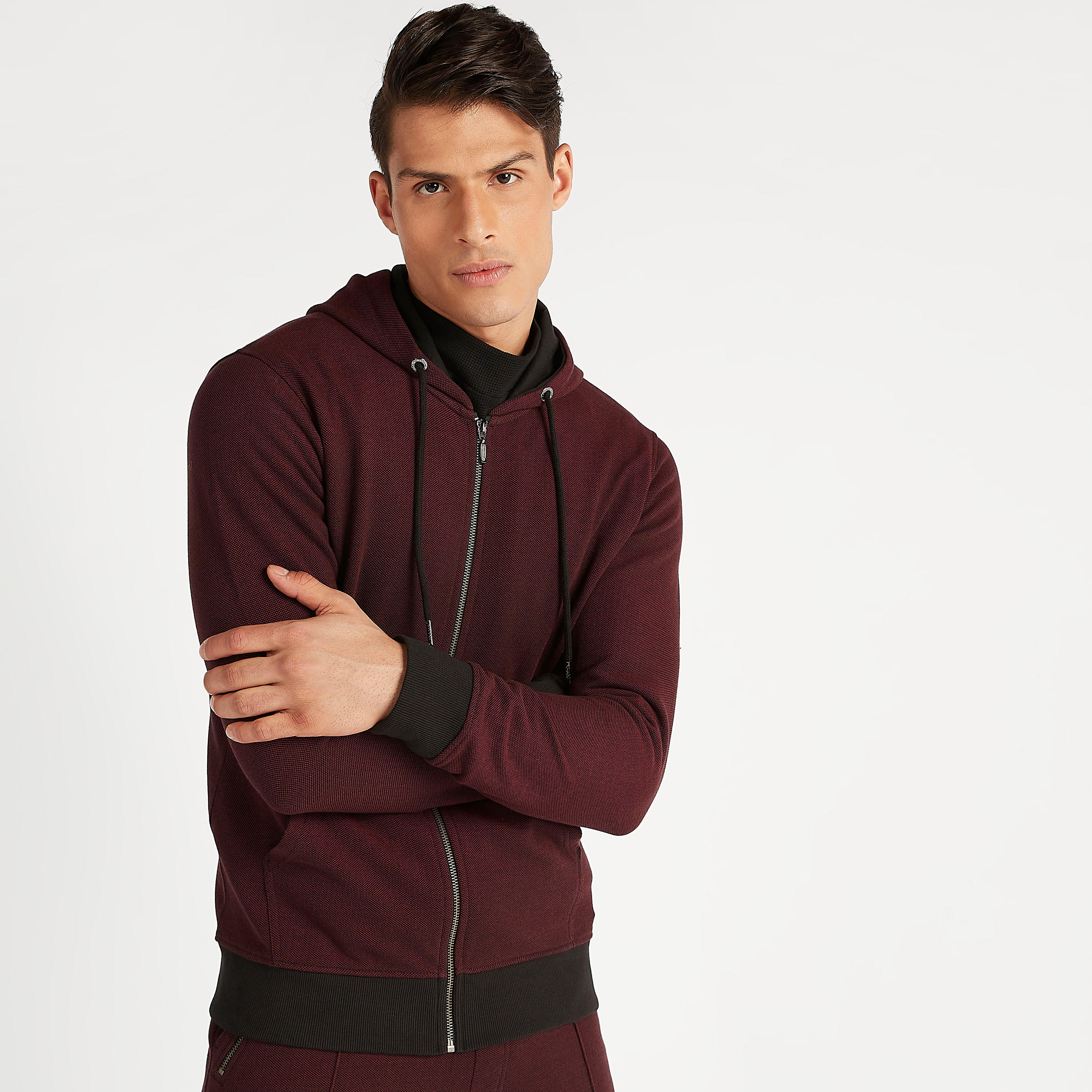 Sustainable Iconic Textured Zip Through Hoodie with Long Sleeves-men-winterwear-hoodiesandsweatshirts-image-5