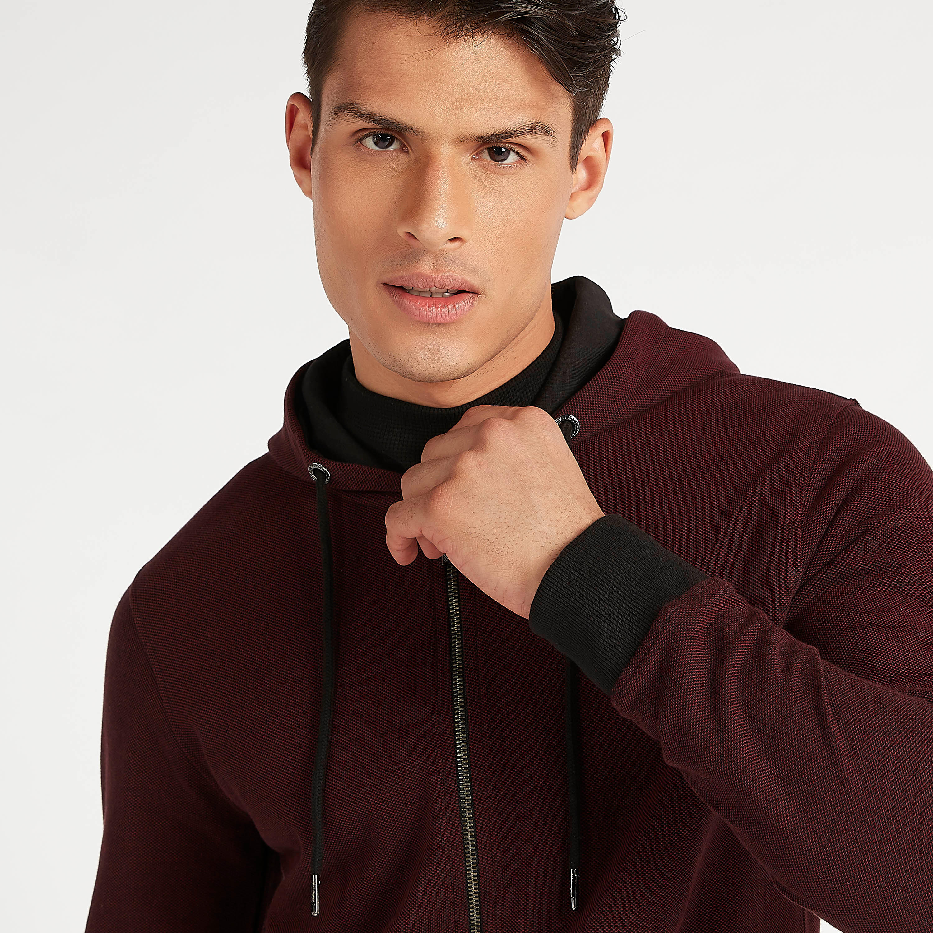 Sustainable Iconic Textured Zip Through Hoodie with Long Sleeves-men-winterwear-hoodiesandsweatshirts-image-7