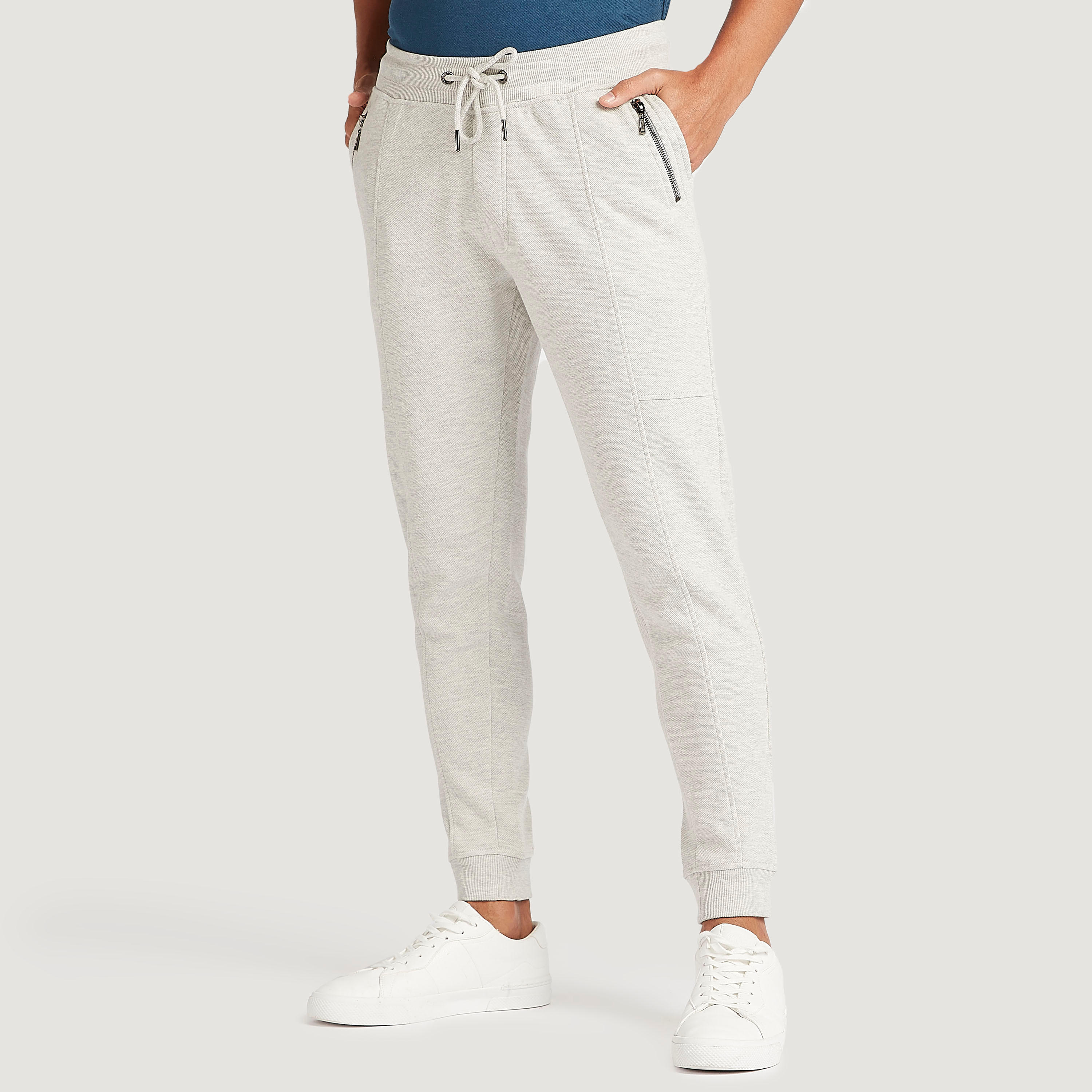 بنطلون رياضي سادة برباط إغلاق وجيوب بسحّاب من آيكونيك-men-clothing-bottoms-joggers-image-5