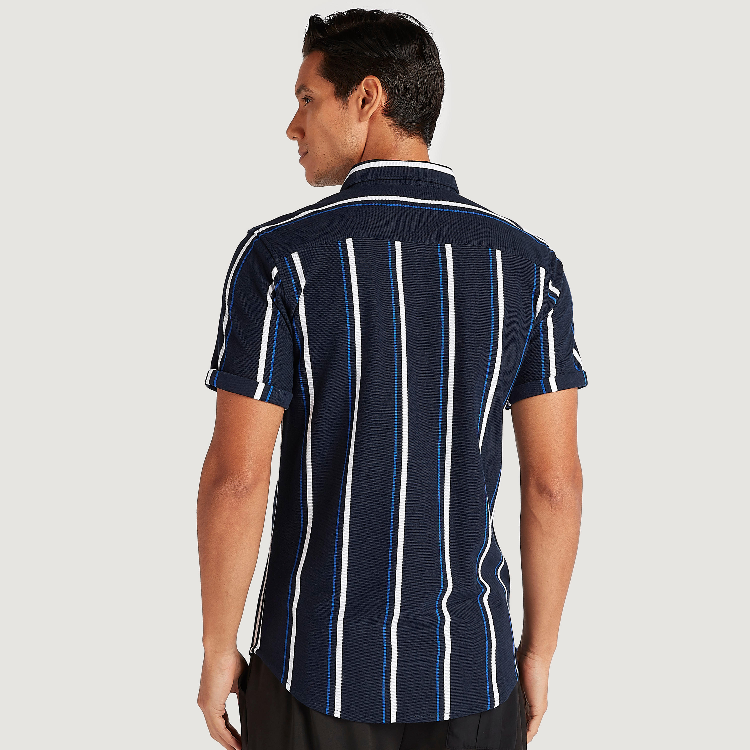 Iconic Slim Fit Striped Shirt with Short Sleeves-men-clothing-shirts-image-4