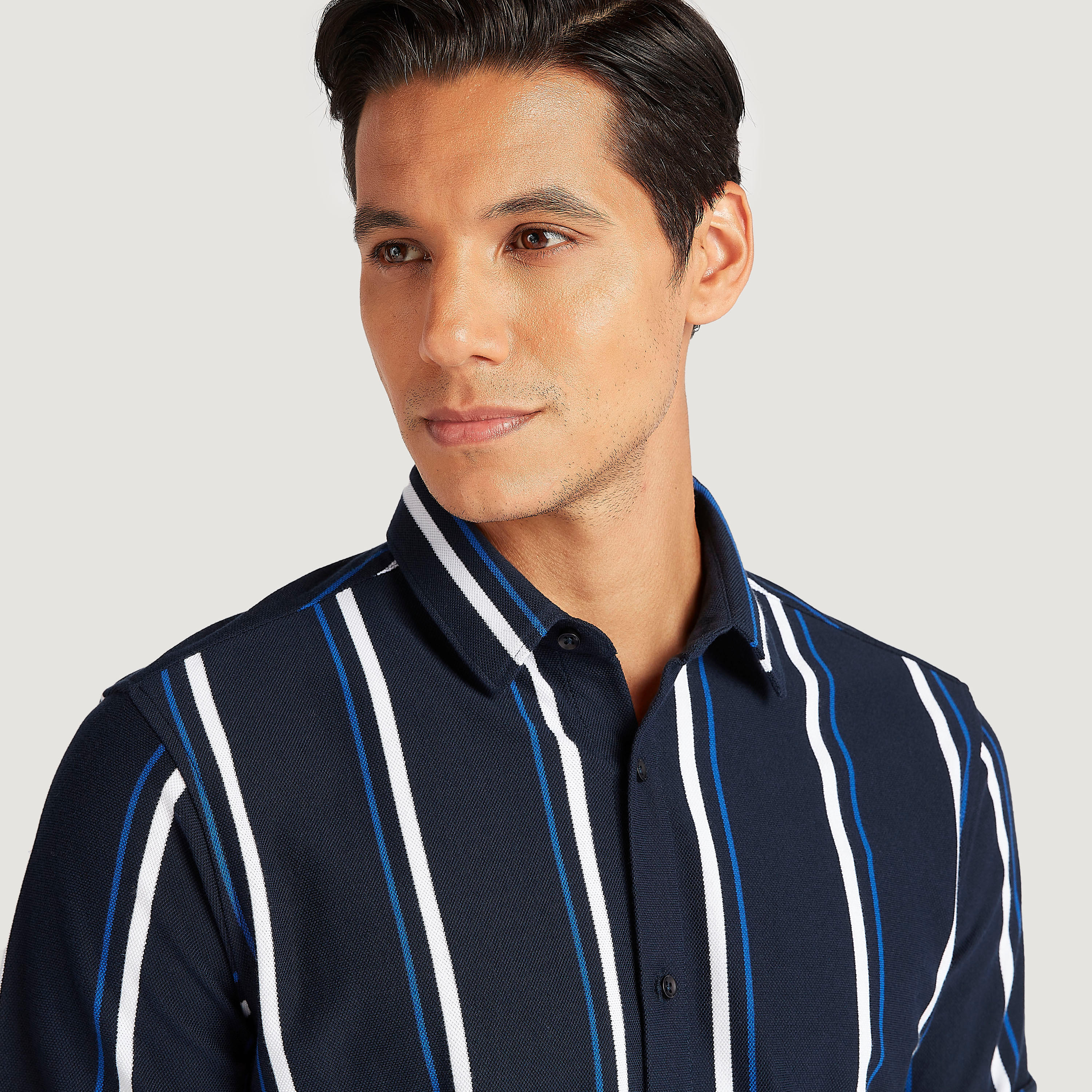 Iconic Slim Fit Striped Shirt with Short Sleeves-men-clothing-shirts-image-6
