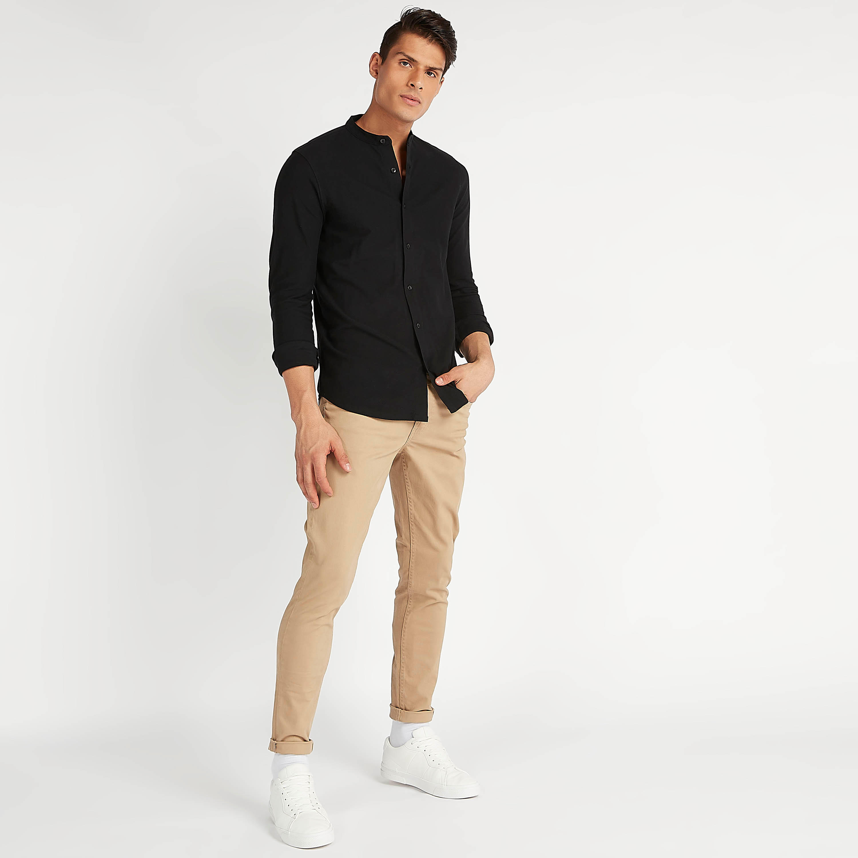 قميص بارز الملمس بياقة ماندارين من آيكونيك-men-clothing-shirts-image-7