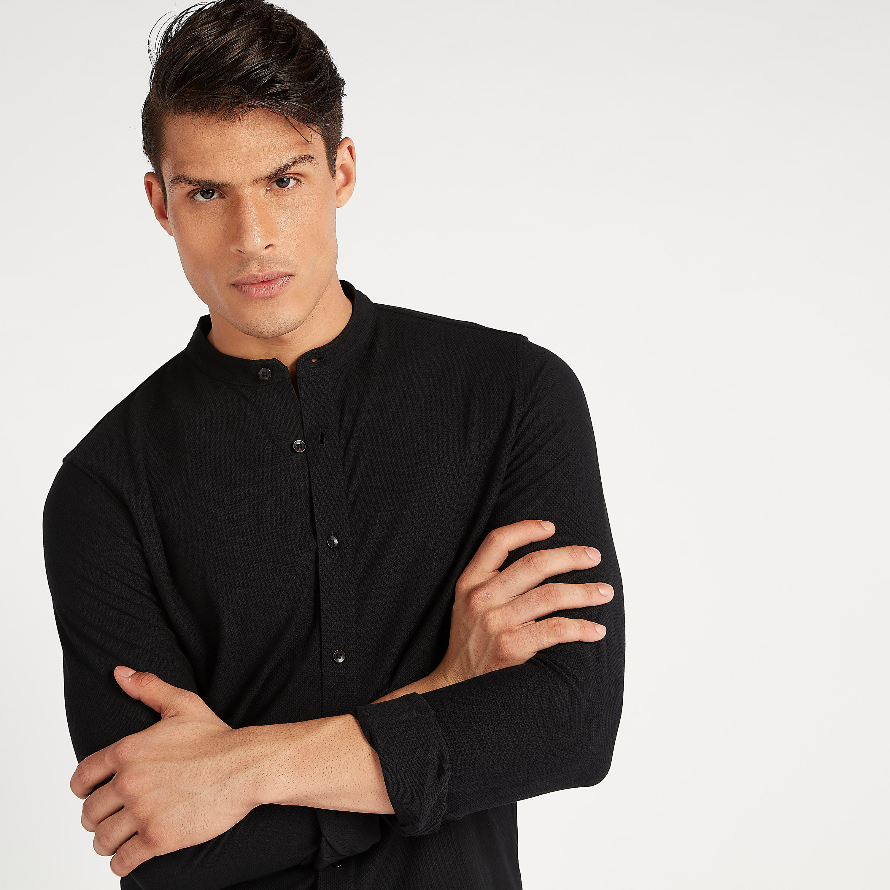 قميص بارز الملمس بياقة ماندارين من آيكونيك-men-clothing-shirts-image-8