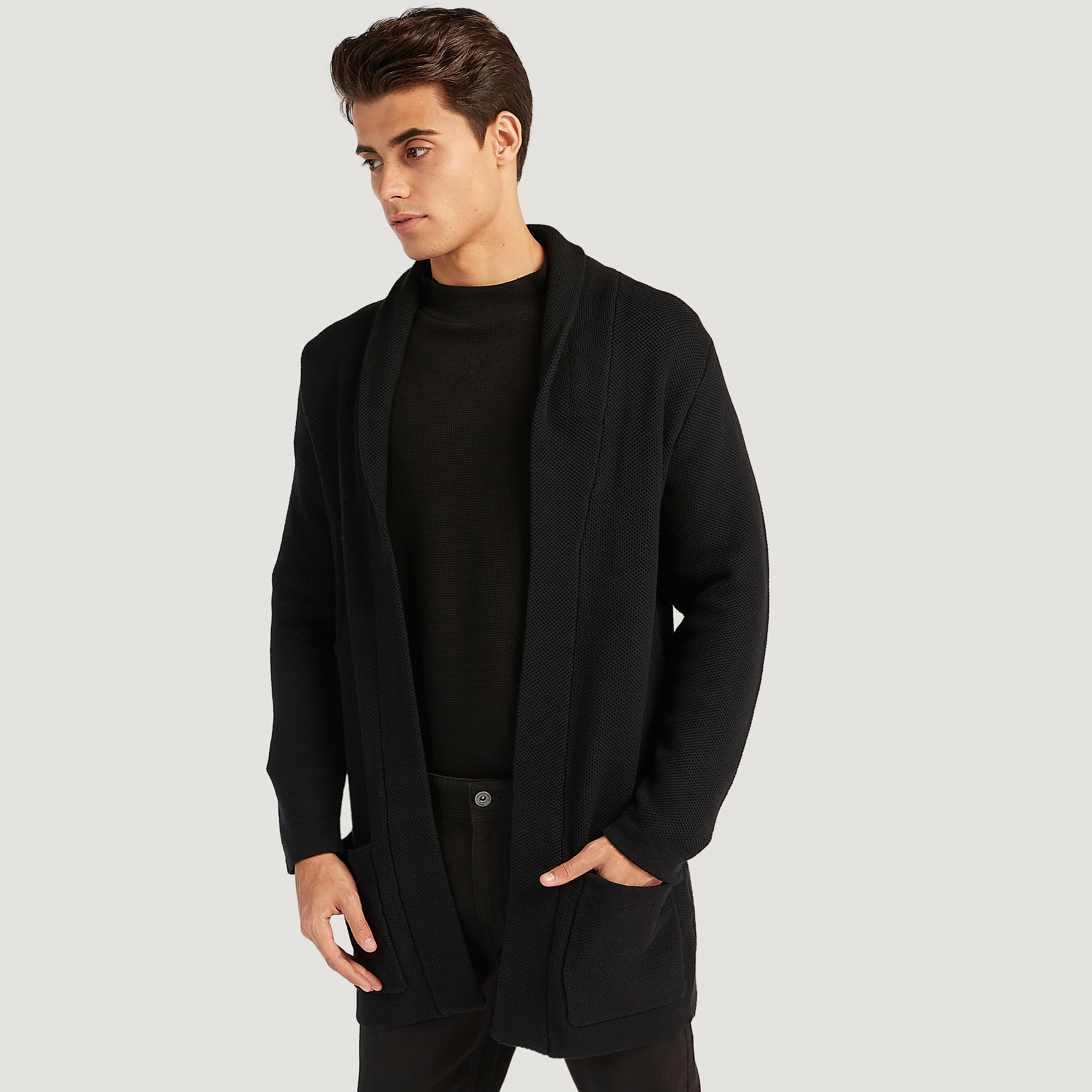 كارديجان مستدام بارز الملمس بأكمام طويلة وجيوب من آيكونيك-men-clothing-sweatersandpullovers-image-1