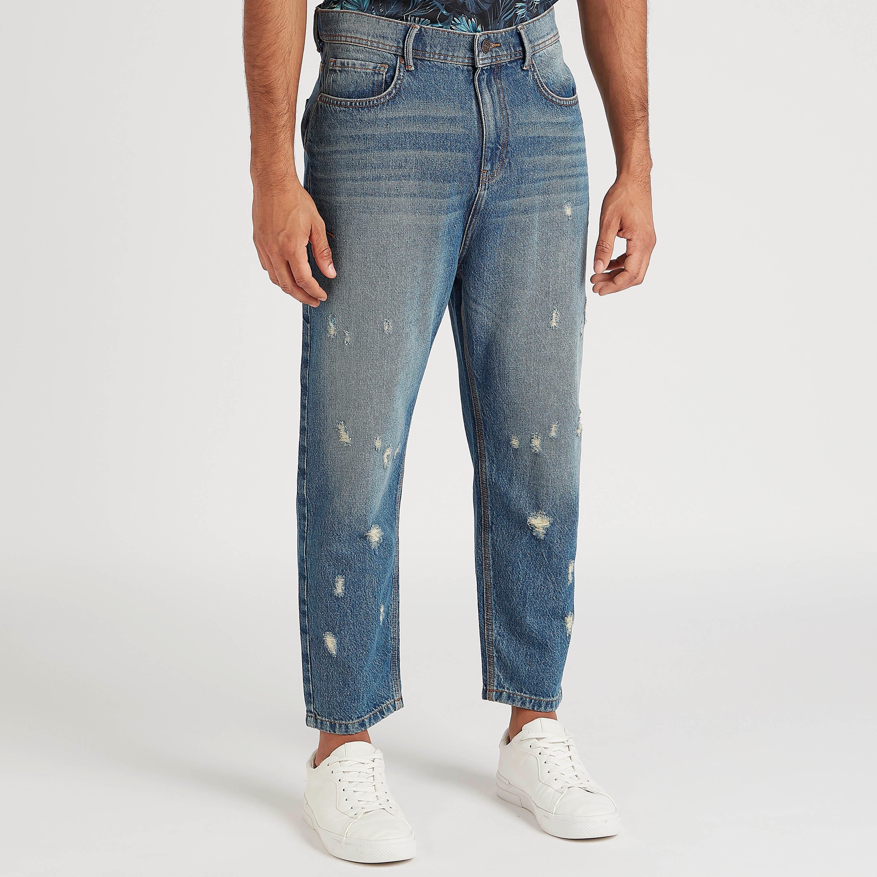 Iconic Ripped Jeans with Button Closure and Pocket-men-clothing-bottoms-jeans-image-1