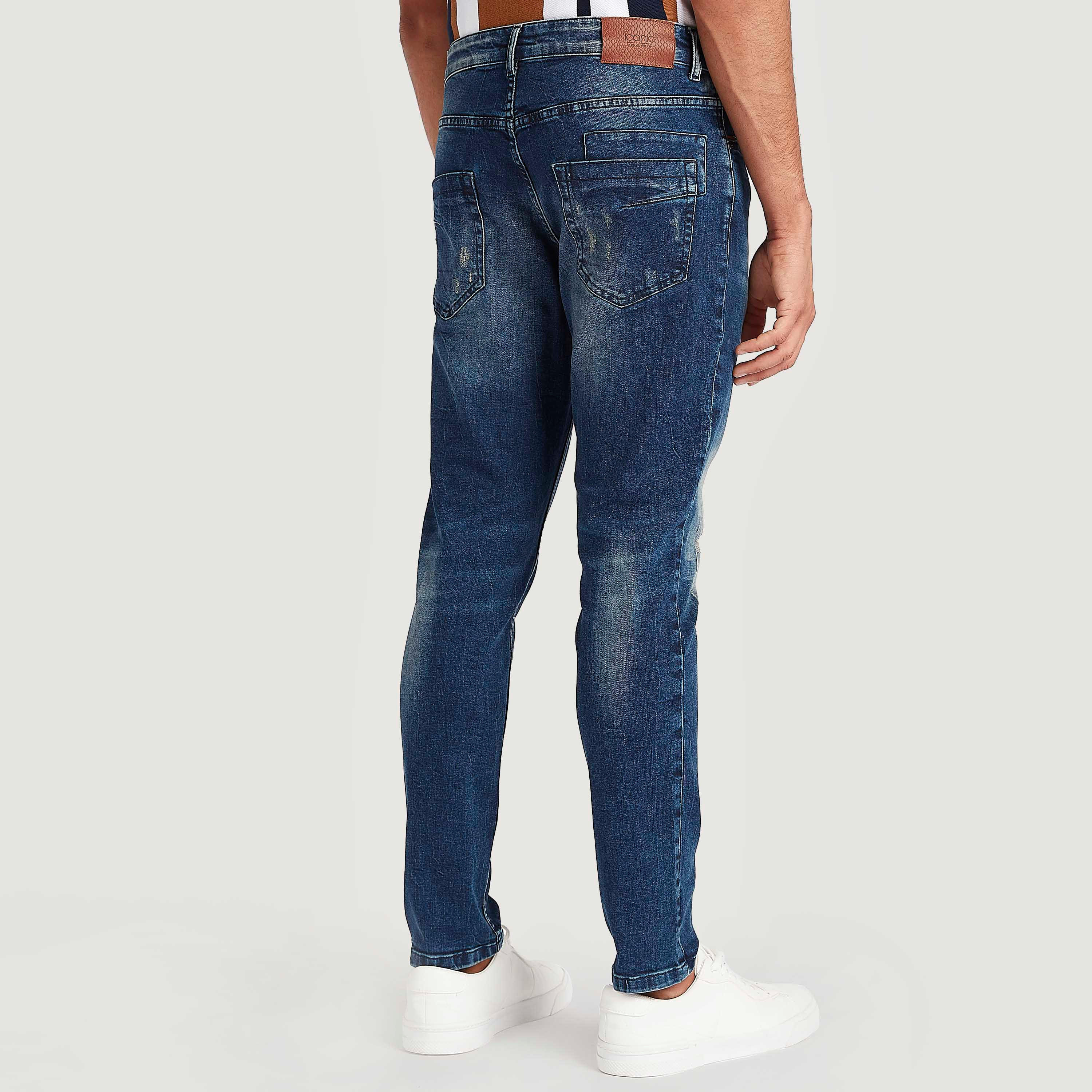 بنطلون جينز دنيم بارز الملمس بخصر متوسط الارتفاع وزر إغلاق من آيكونيك-men-clothing-bottoms-jeans-image-4
