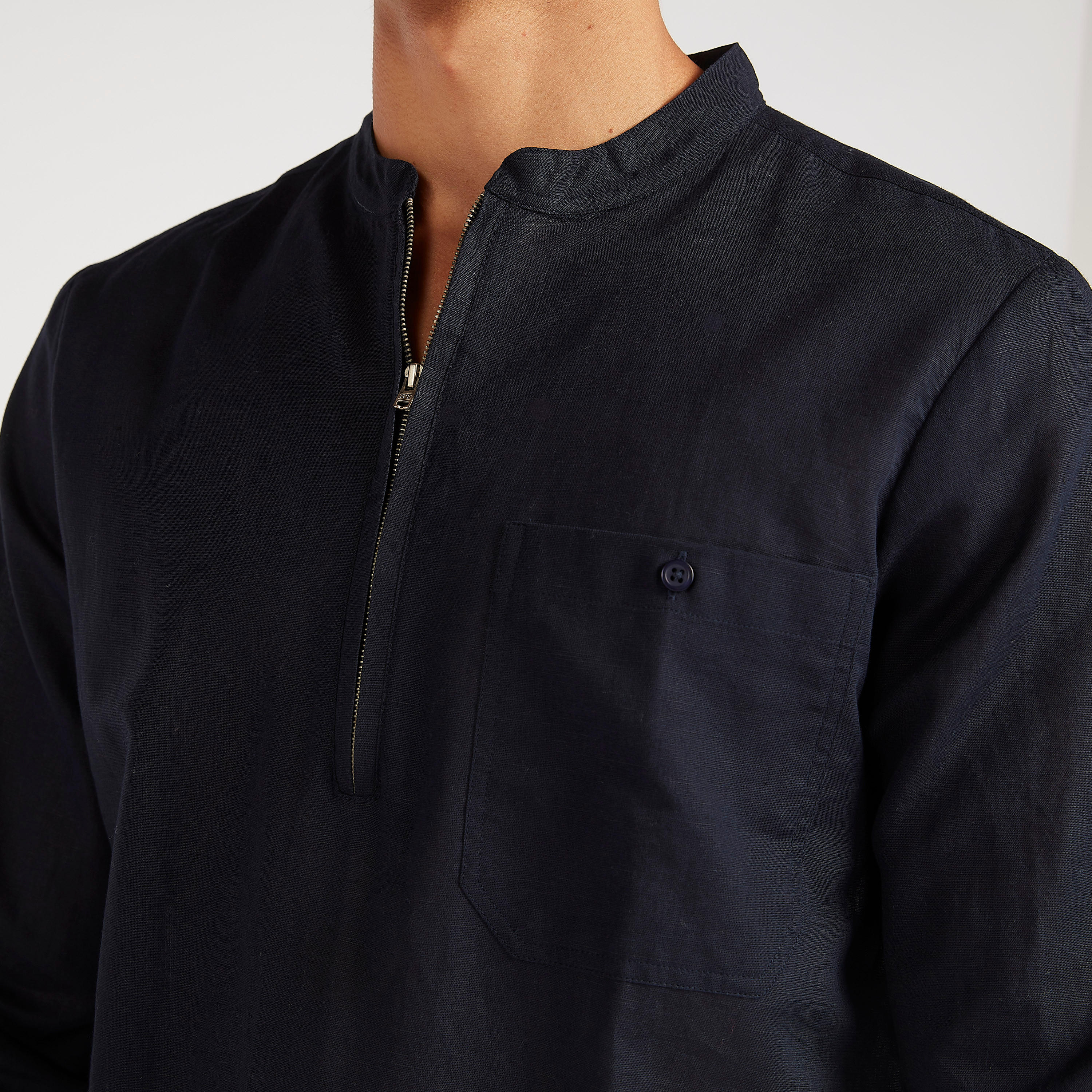 Textured Slim Fit Shirt with Zipper Placket-men-clothing-shirts-image-3