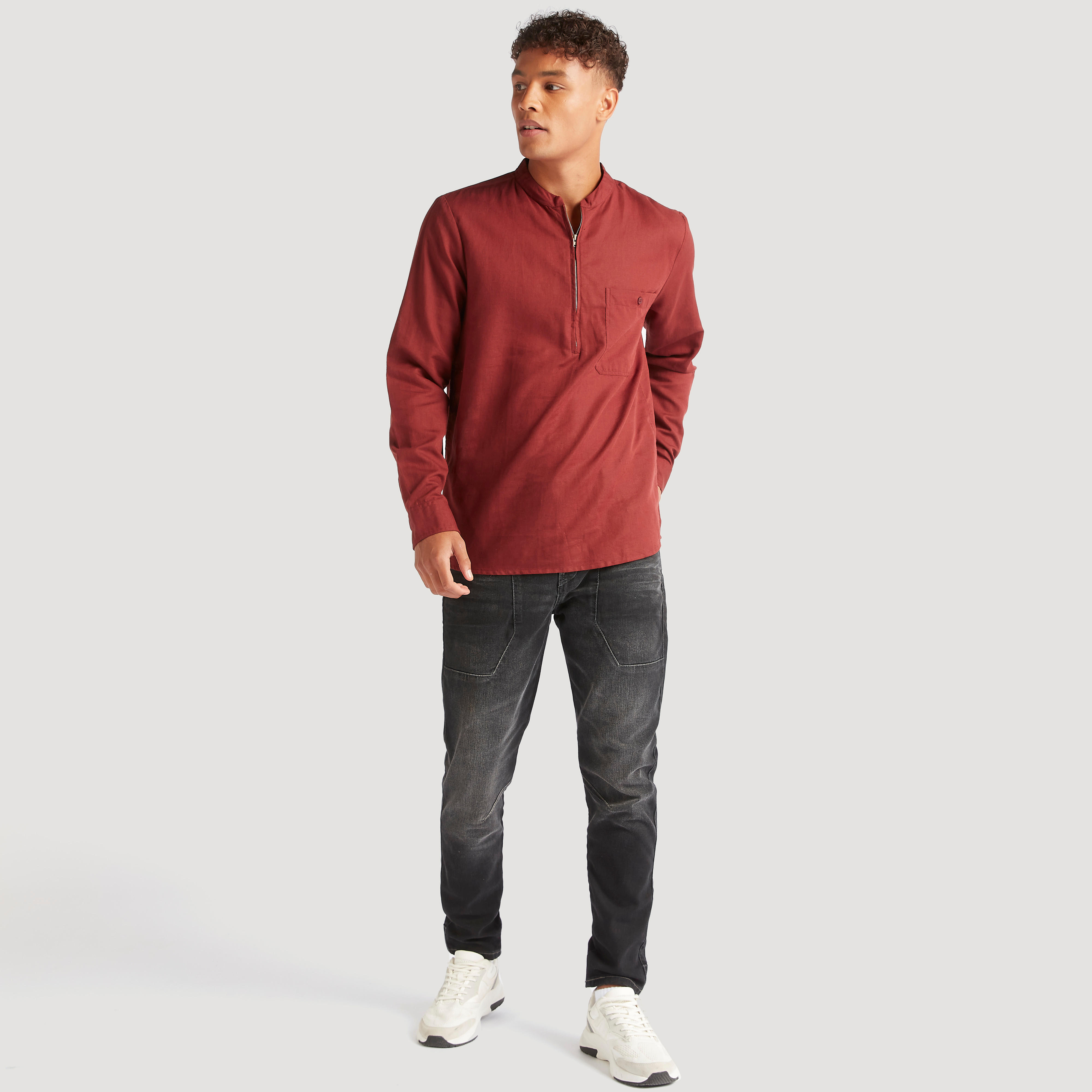 Textured Slim Fit Shirt with Zipper Placket-men-clothing-shirts-image-7