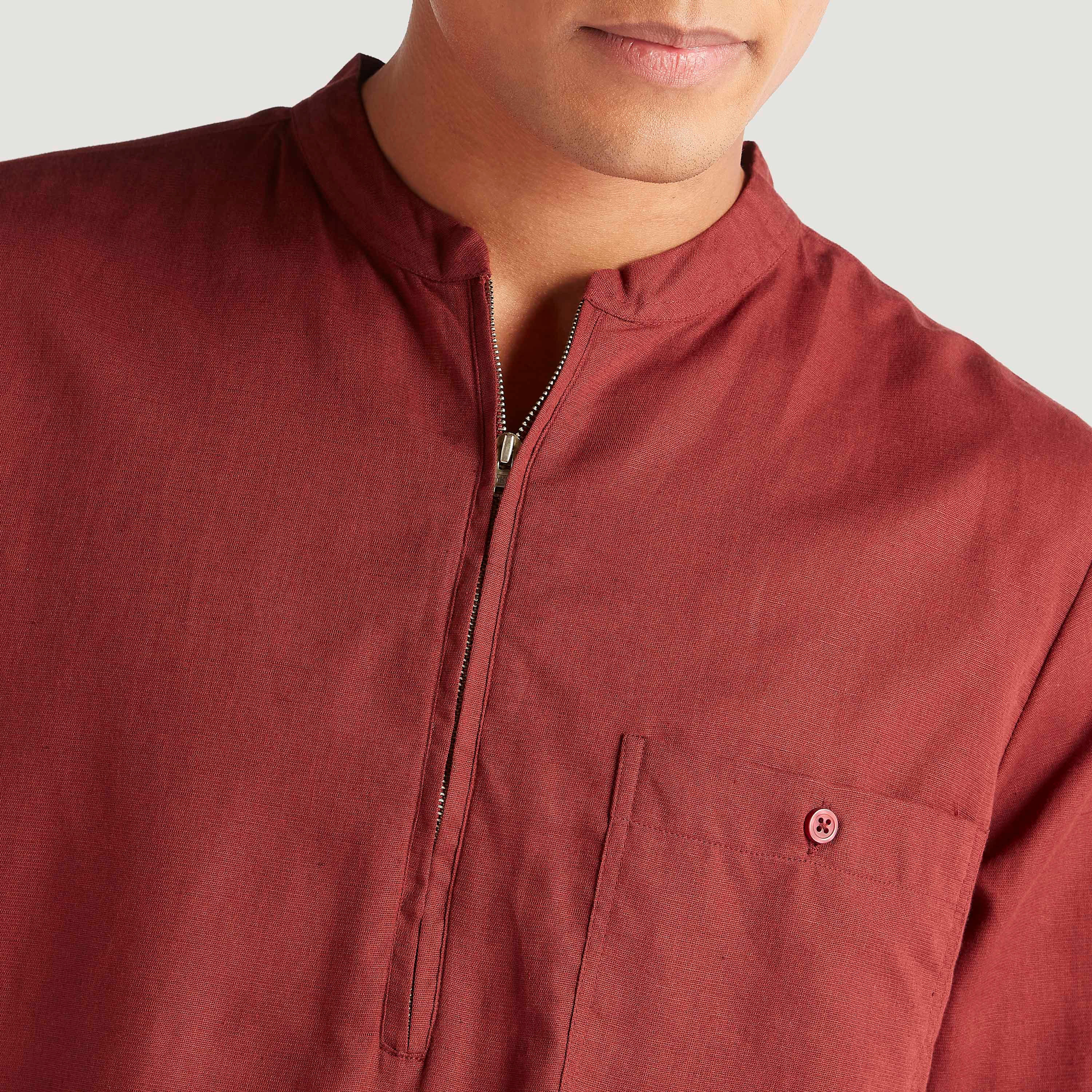 Textured Slim Fit Shirt with Zipper Placket-men-clothing-shirts-image-8