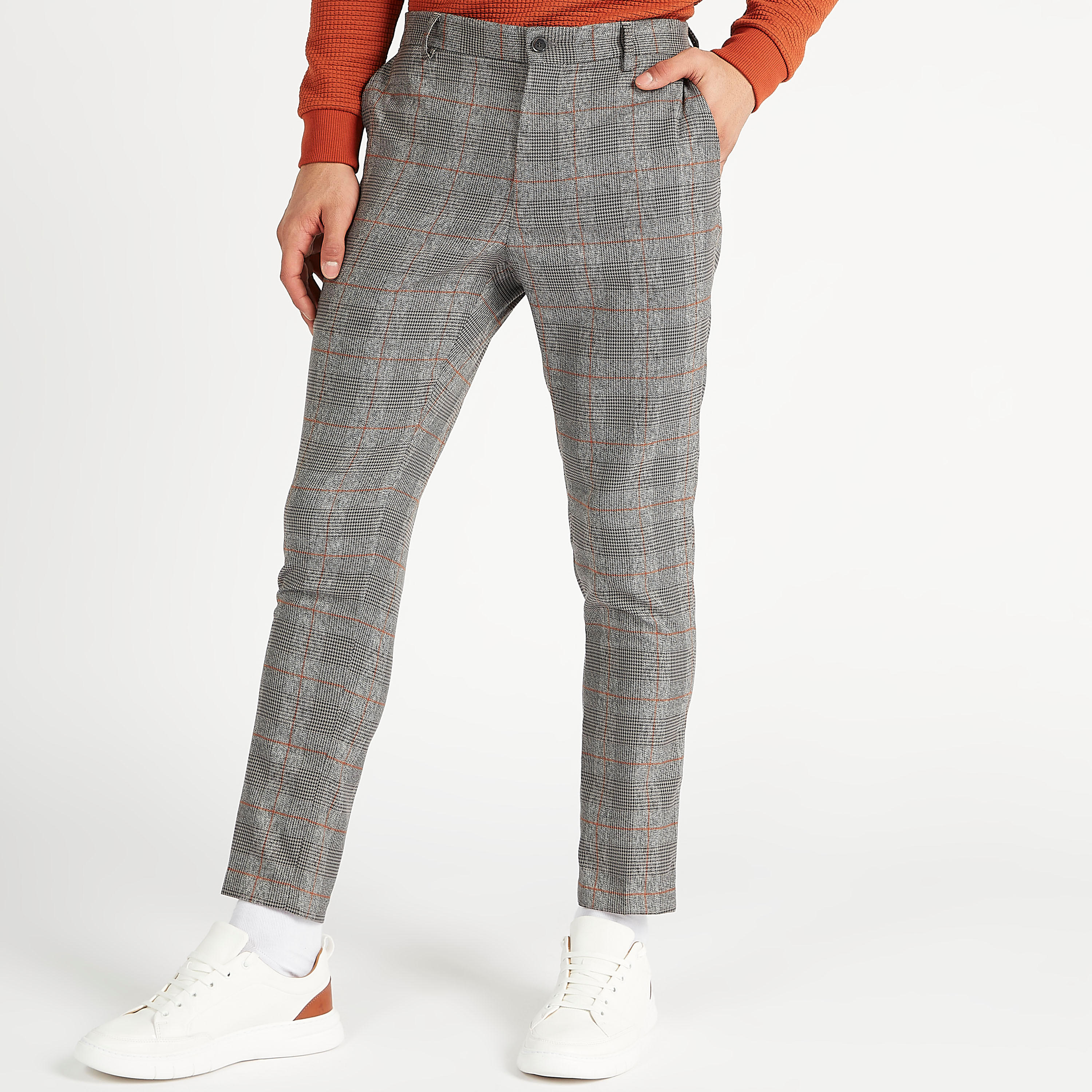 Iconic Checked Mid-Rise Trousers with Pockets and Button Closure-men-clothing-bottoms-trousersandchinos-trousers-image-1