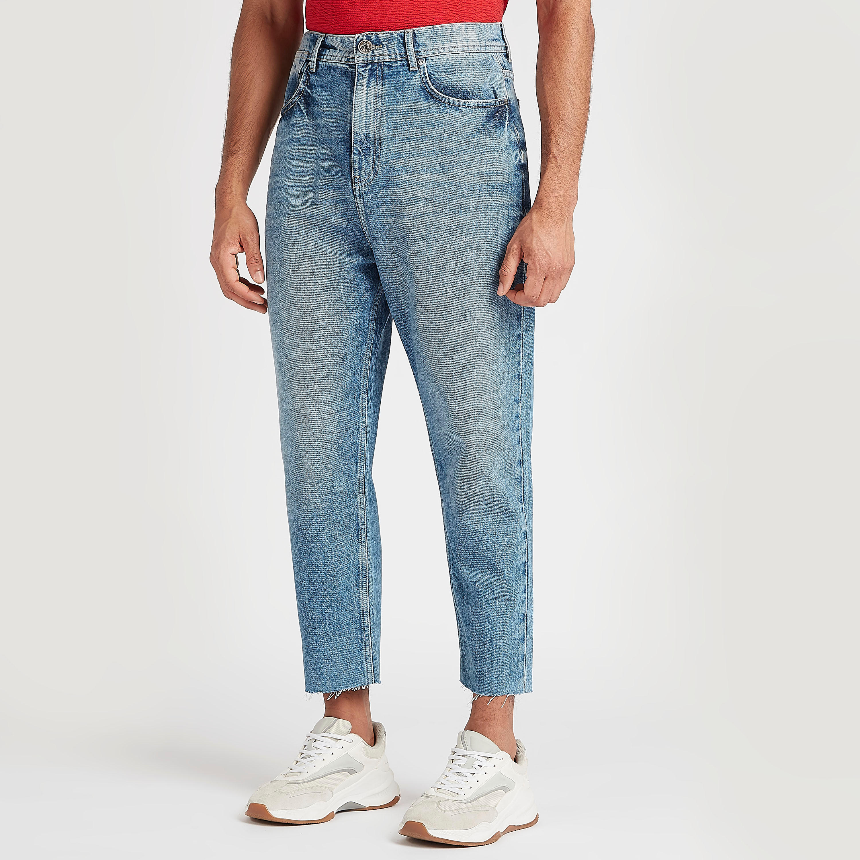 بنطلون جينز دنيم بقصّة مستقيمة وزر إغلاق وجيوب من آيكونيك-men-clothing-bottoms-jeans-image-1