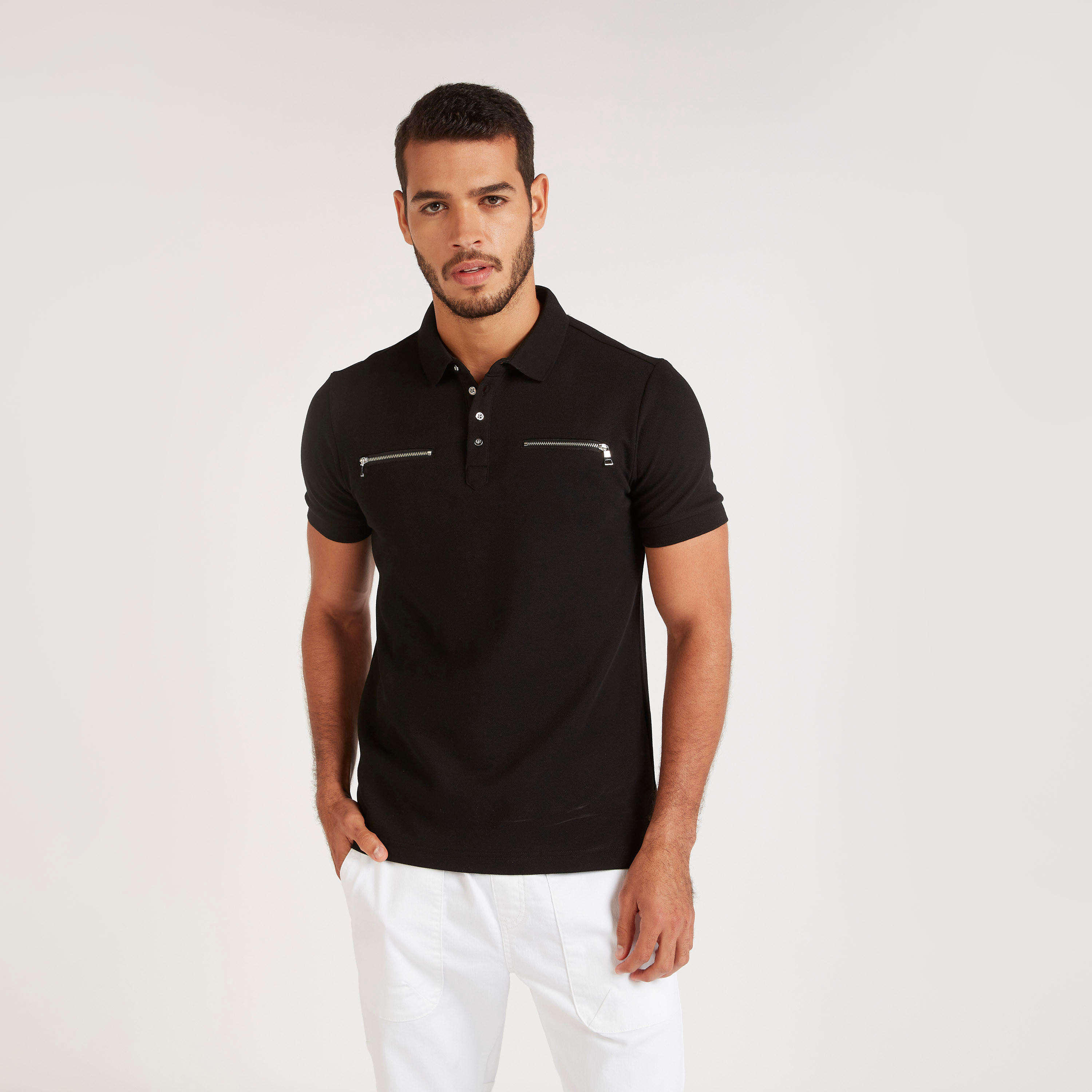 تيشيرت بولو بارز الملمس بجيوب بارز الملس من آيكونيك-men-clothing-tshirtsandpolos-polos-image-1