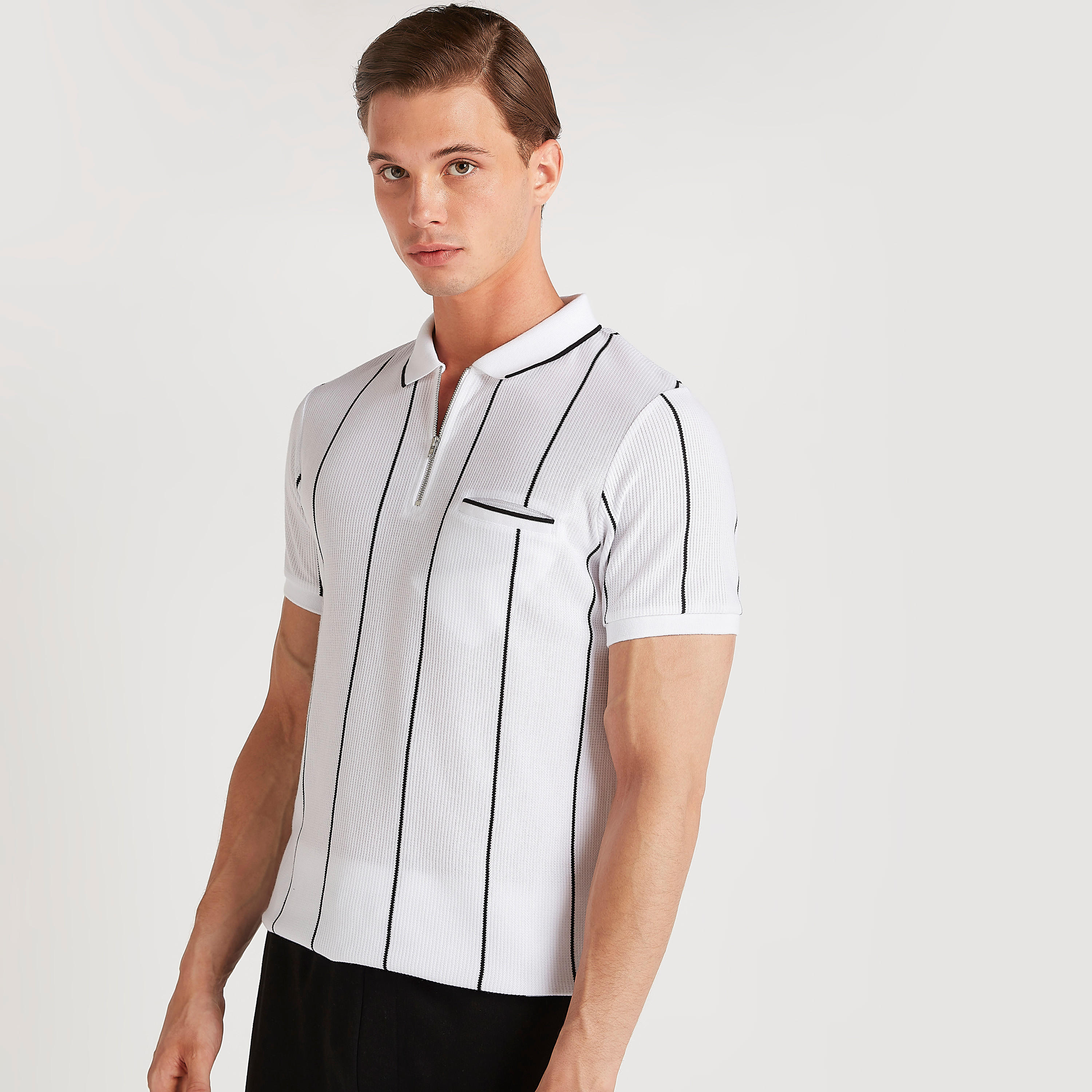تيشيرت بولو مقلّم بوصلة أزرار سحّاب من آيكونيك-men-clothing-tshirtsandpolos-polos-image-10