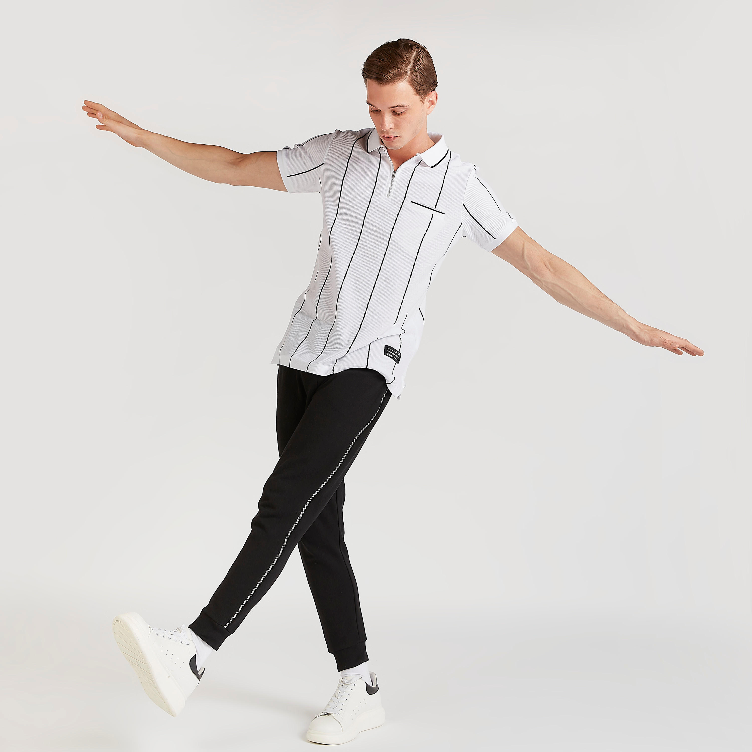 تيشيرت بولو مقلّم بوصلة أزرار سحّاب من آيكونيك-men-clothing-tshirtsandpolos-polos-image-6