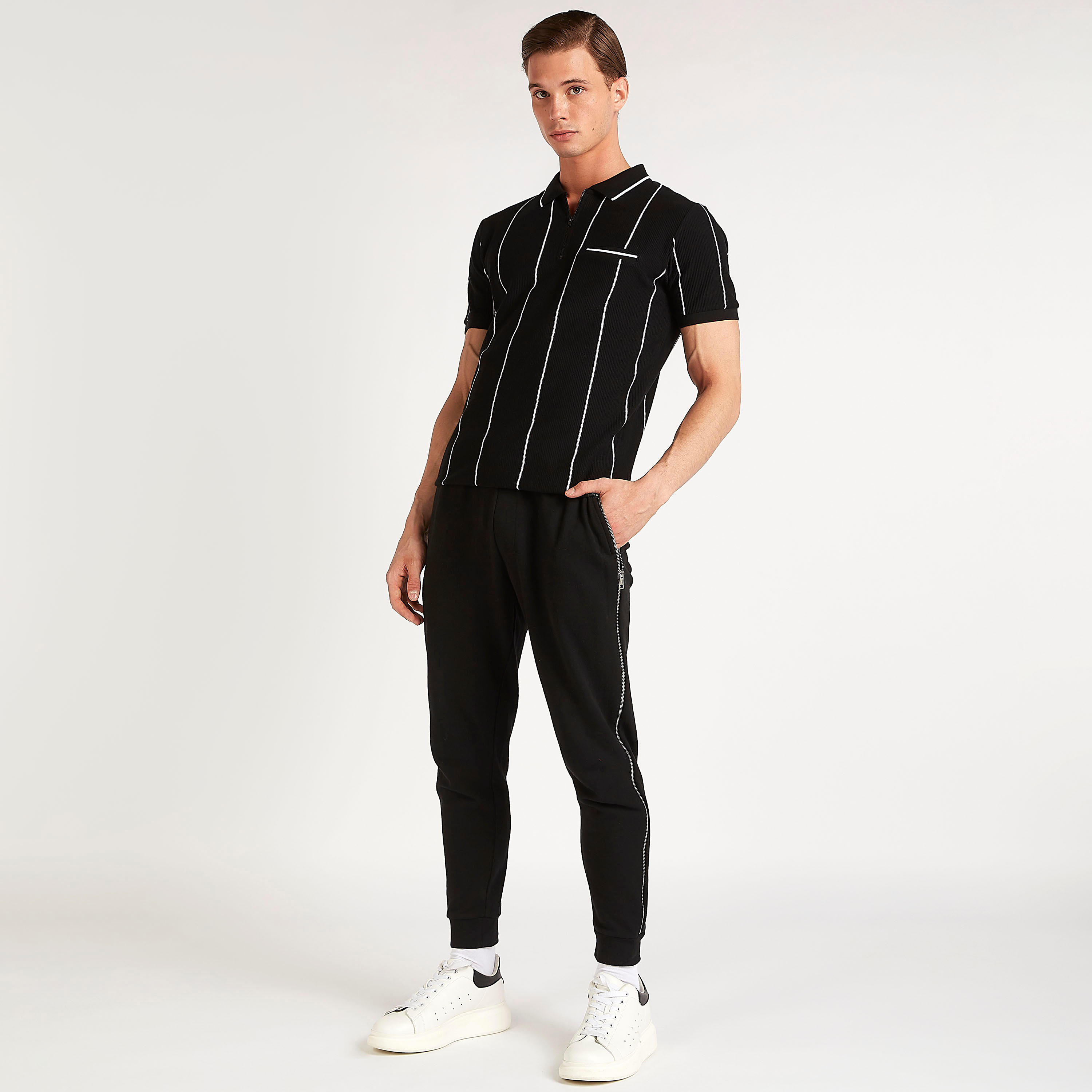 تيشيرت بولو مقلّم بوصلة أزرار سحّاب من آيكونيك-men-clothing-tshirtsandpolos-polos-image-3