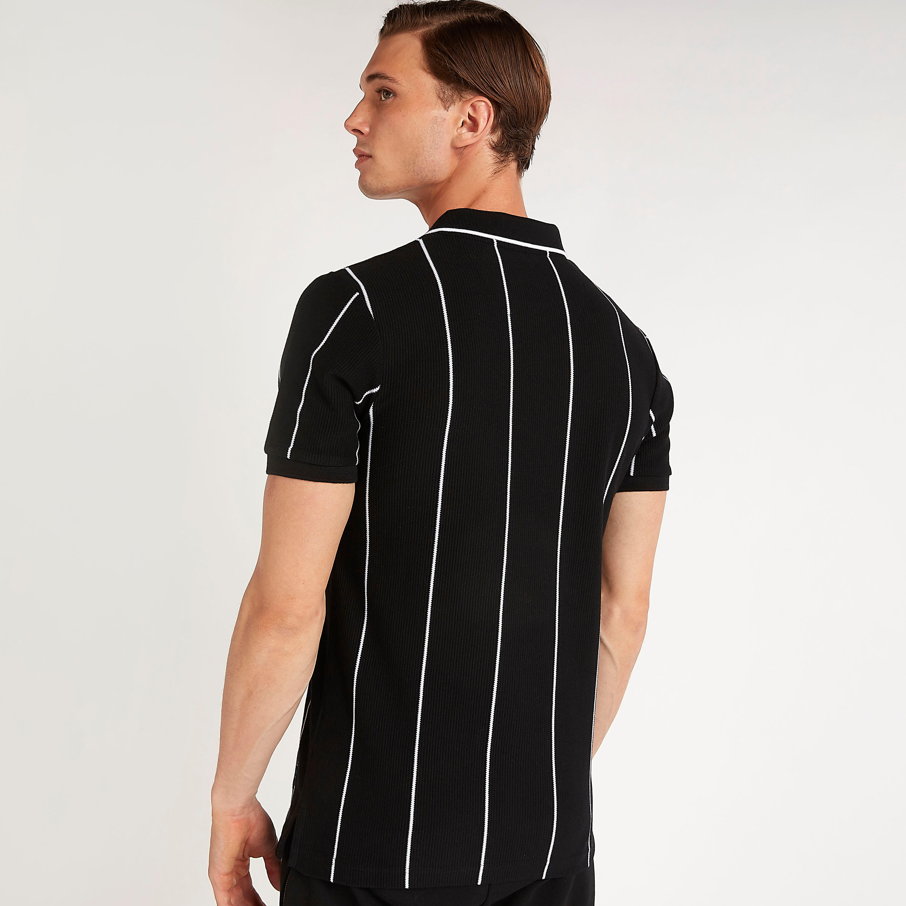 تيشيرت بولو مقلّم بوصلة أزرار سحّاب من آيكونيك-men-clothing-tshirtsandpolos-polos-image-1