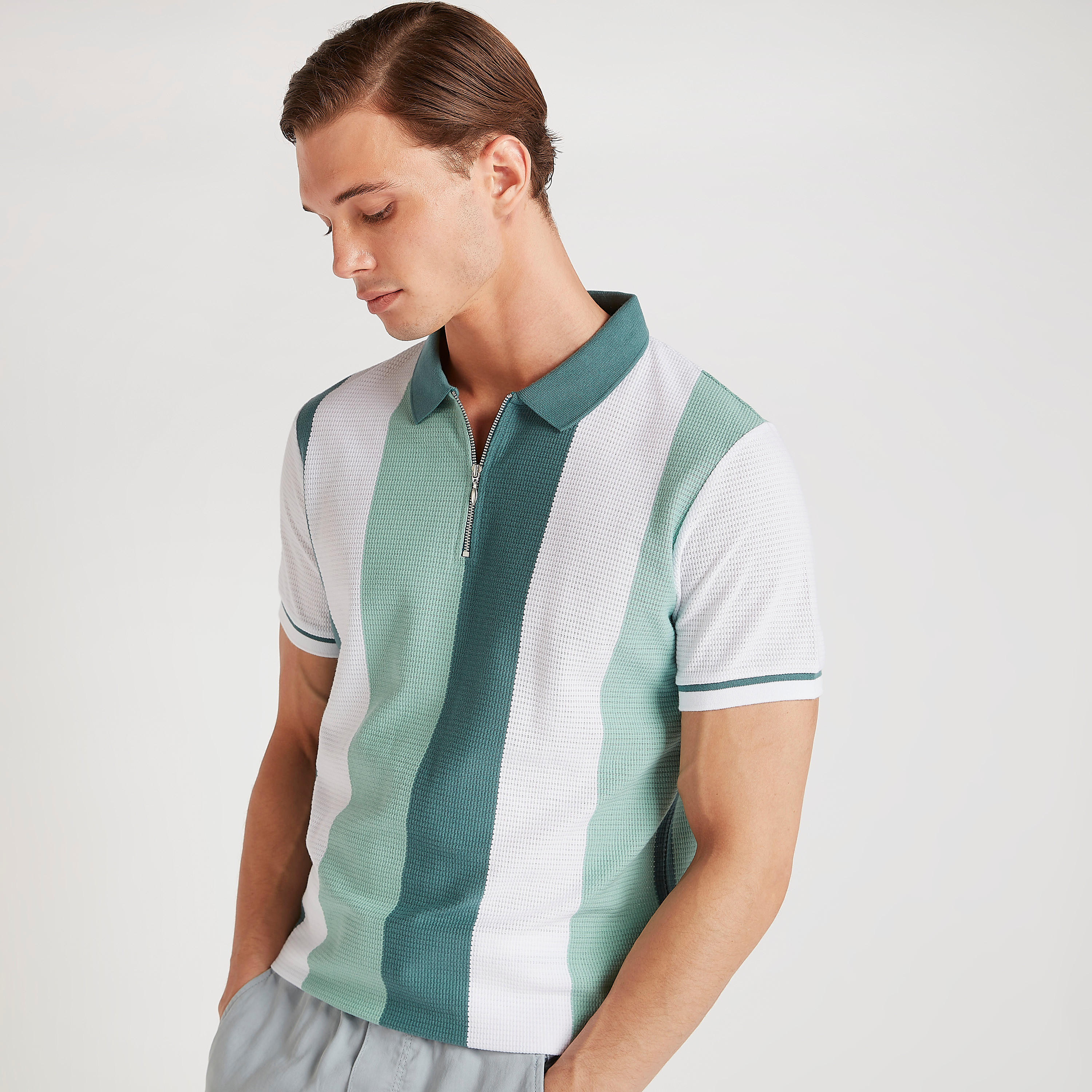 Striped Slim Fit Polo T-shirt with Short Sleeves-men-clothing-tshirtsandpolos-polos-image-1