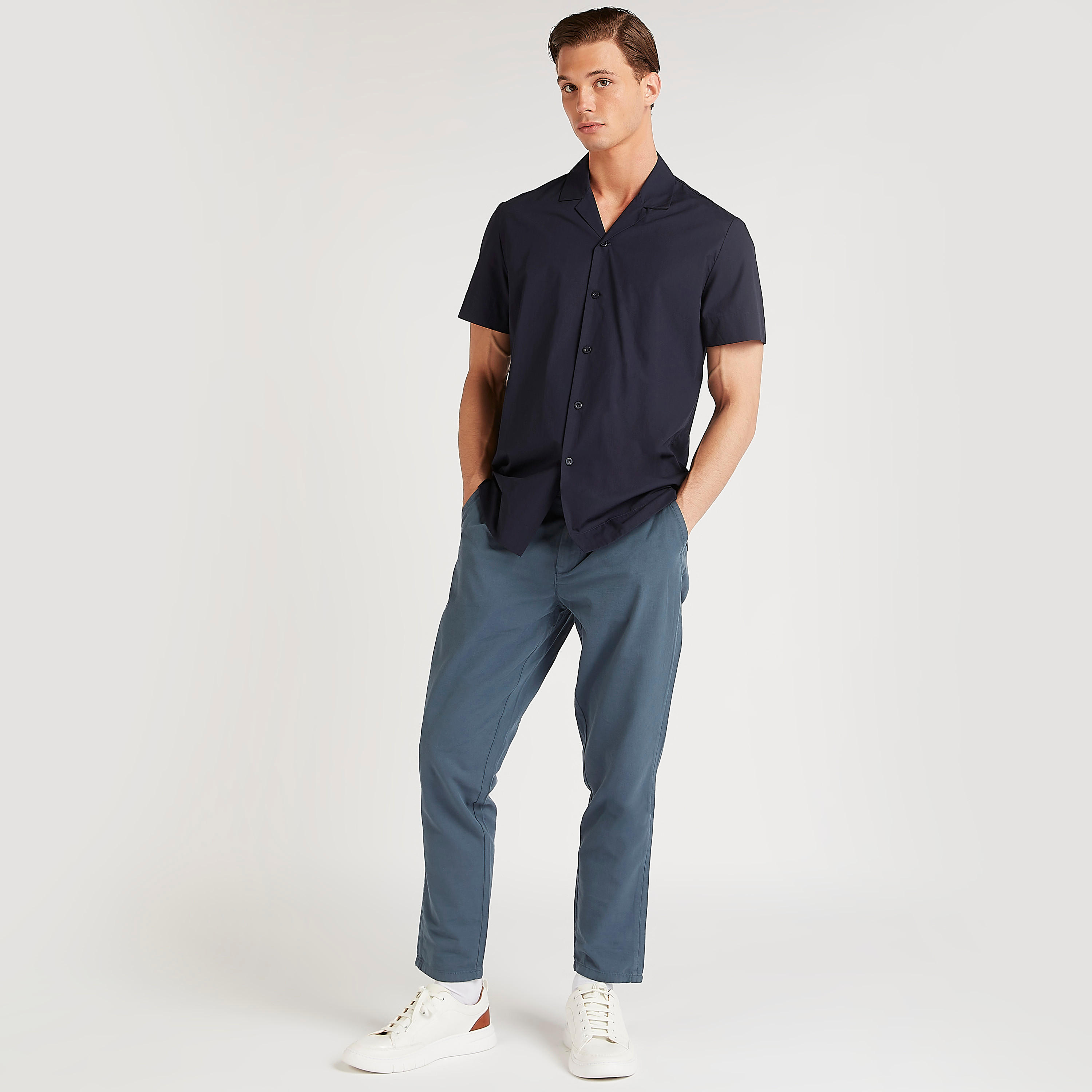 Iconic Solid Shirt with Spread Collar and Short Sleeves-men-clothing-shirts-image-2