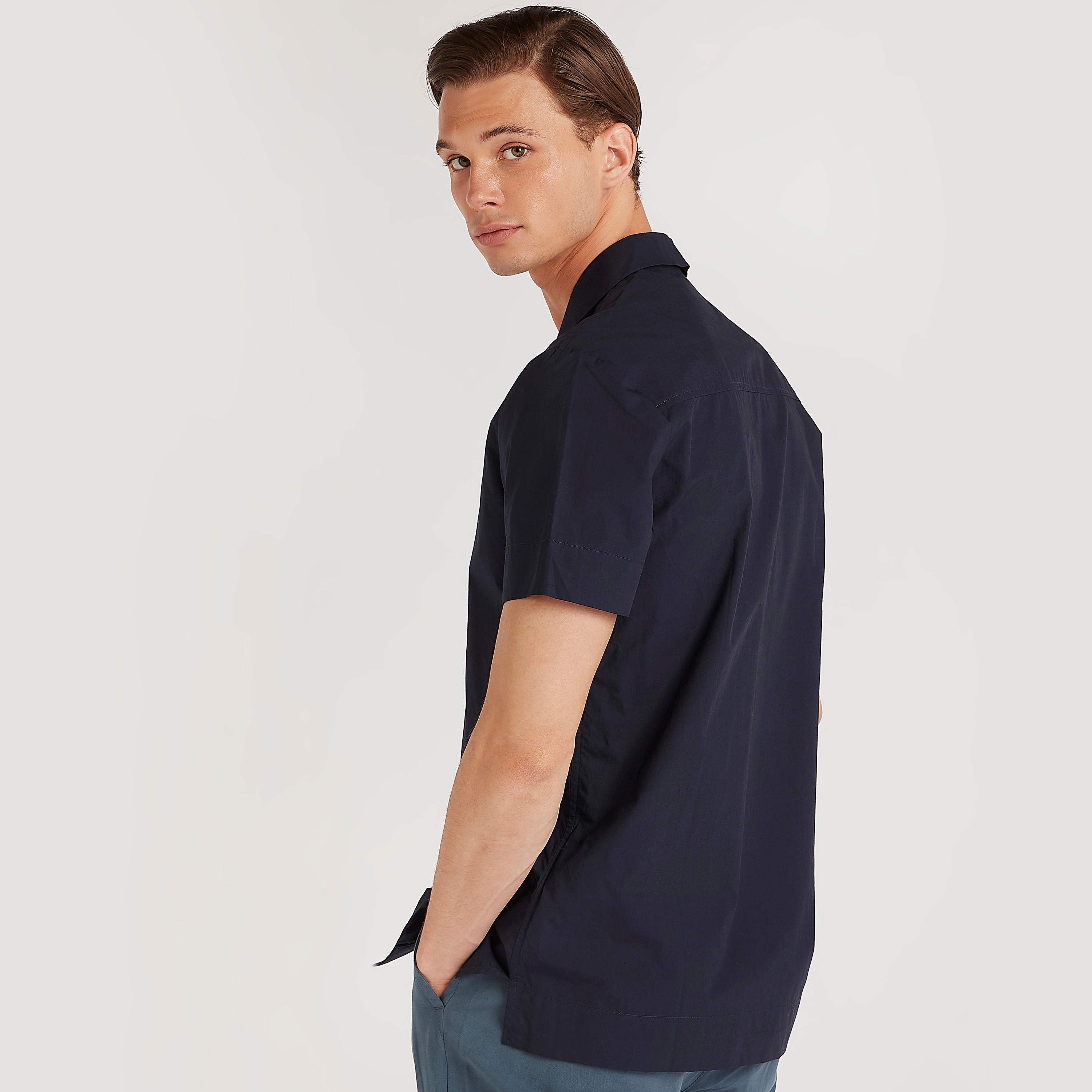 Iconic Solid Shirt with Spread Collar and Short Sleeves-men-clothing-shirts-image-4