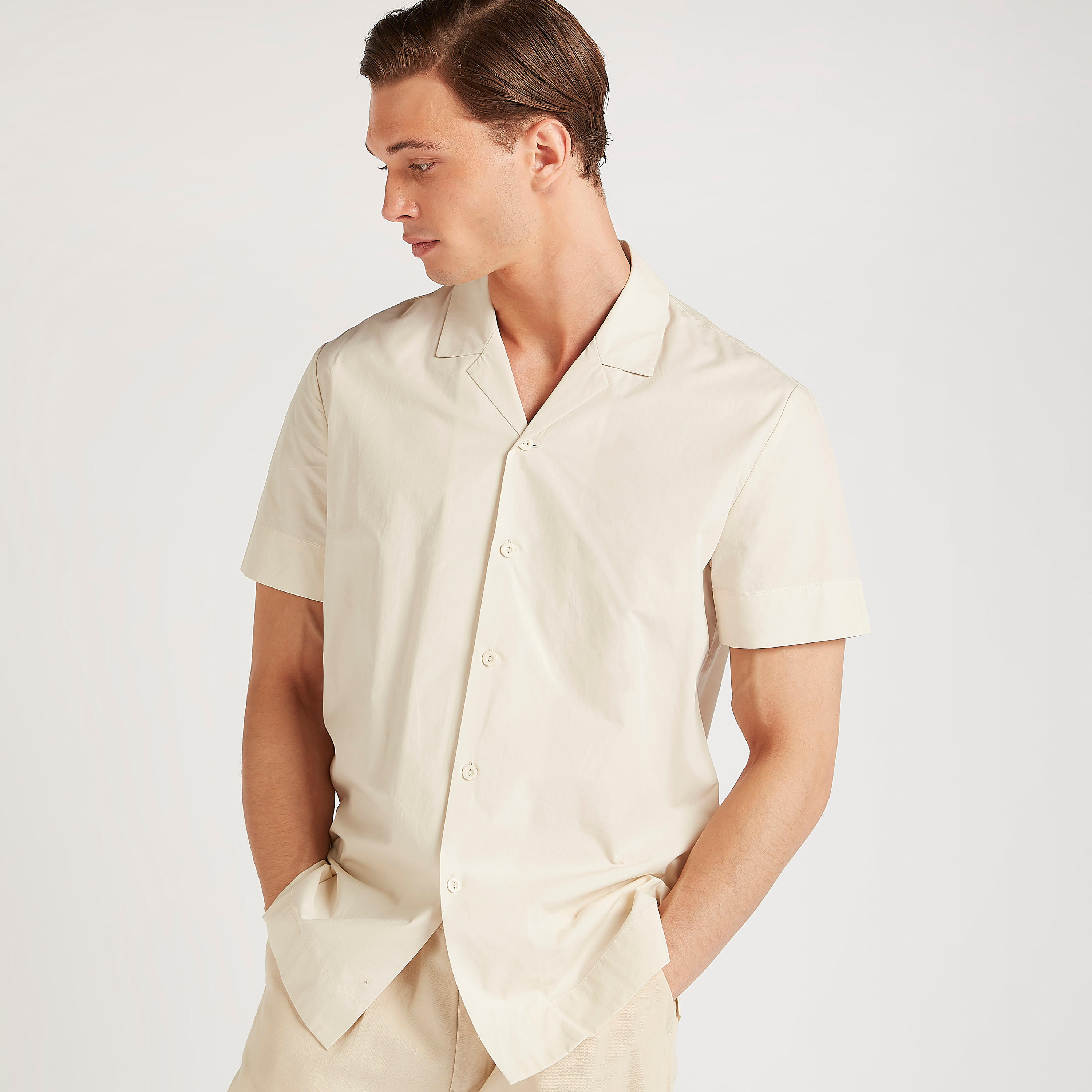 Iconic Solid Shirt with Spread Collar and Short Sleeves-men-clothing-shirts-image-5