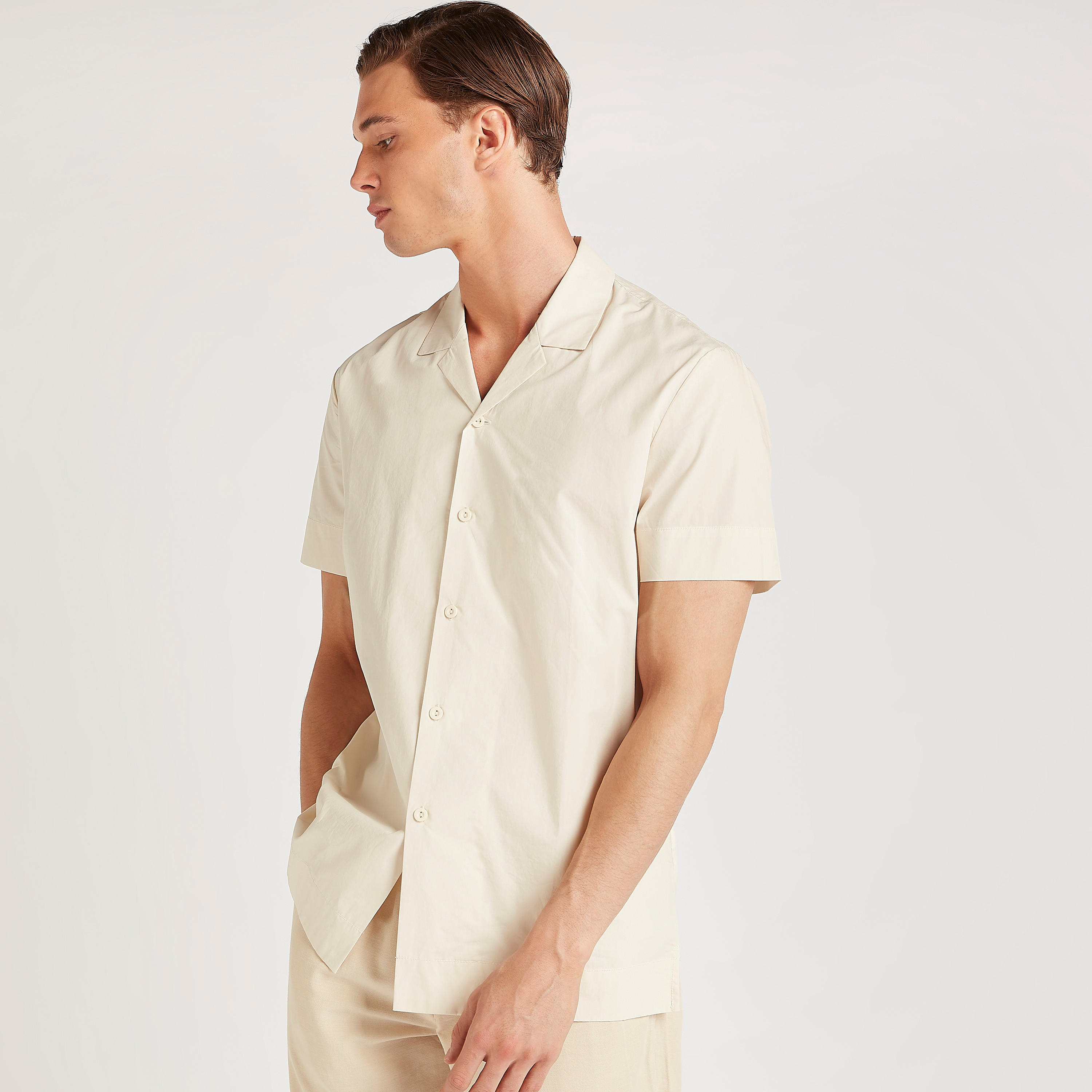 Iconic Solid Shirt with Spread Collar and Short Sleeves-men-clothing-shirts-image-9
