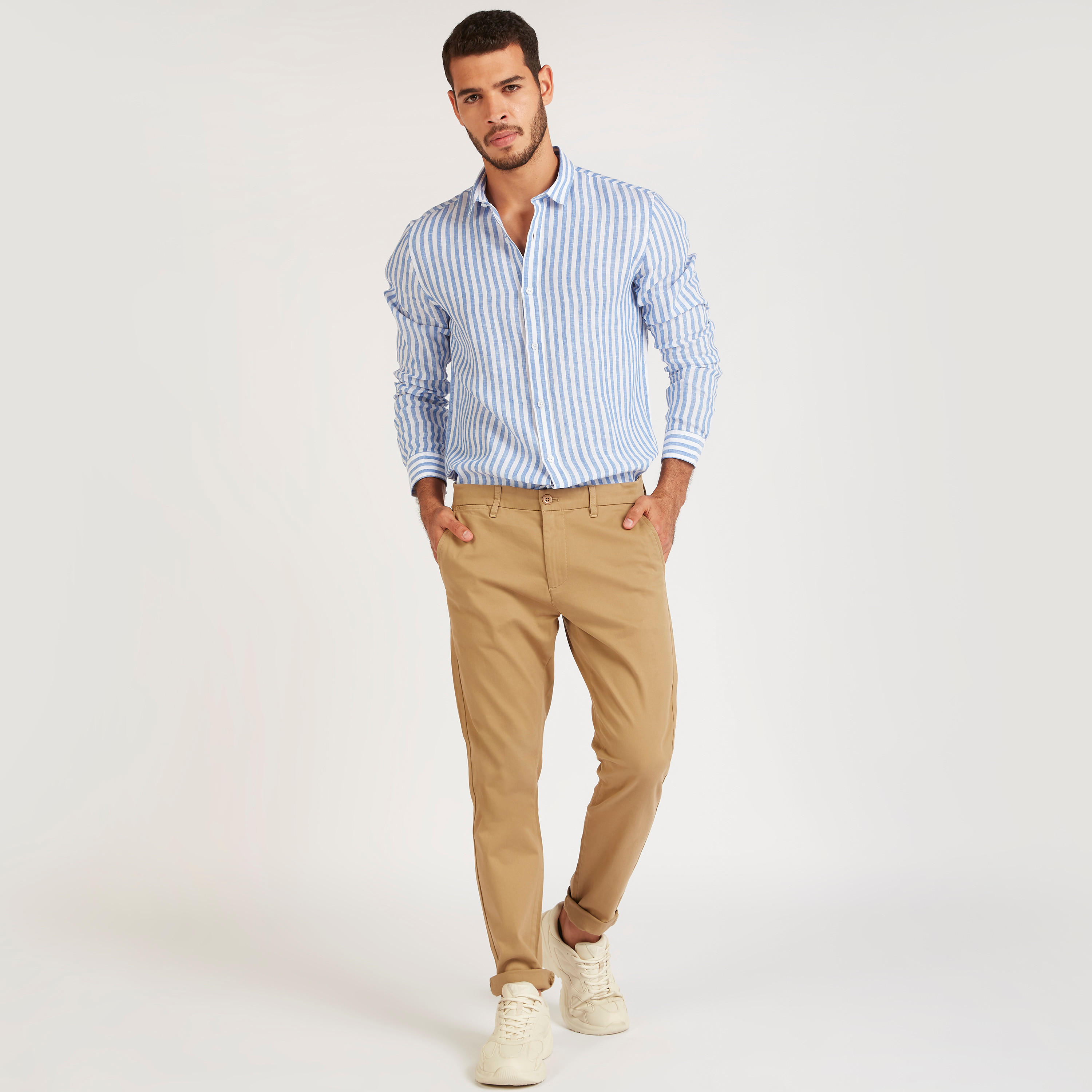 قميص مخطط بياقة واسعة وأكمام طويلة من آيكونيك-men-clothing-shirts-image-7
