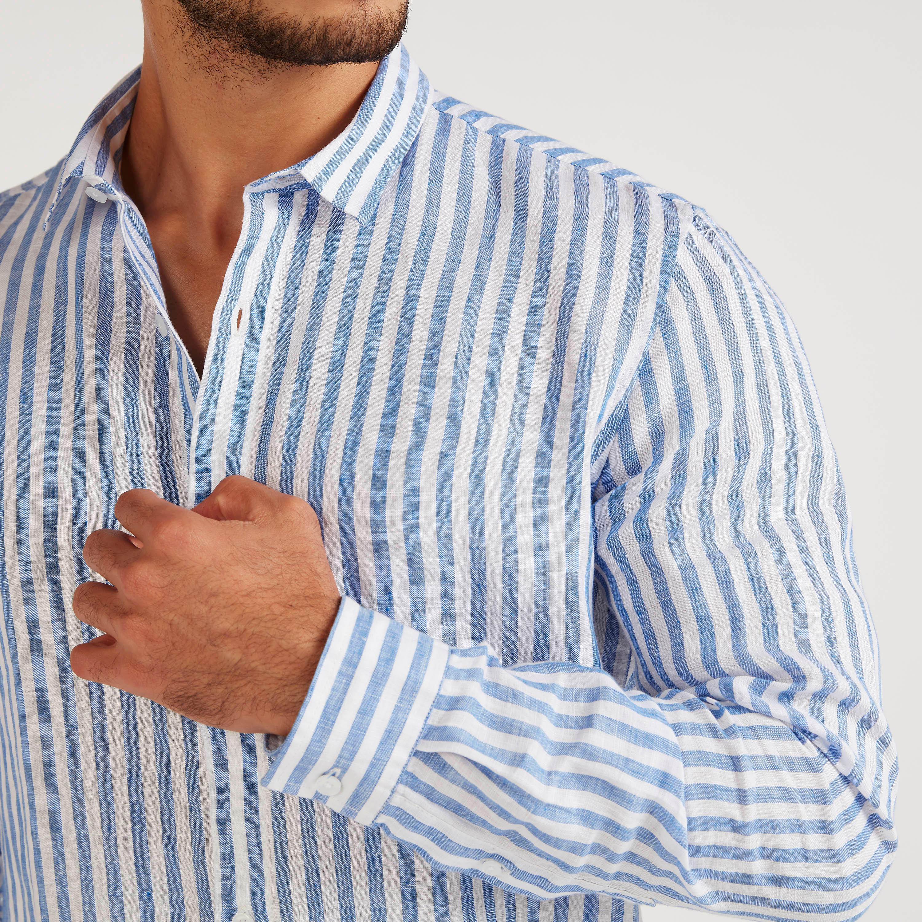 قميص مخطط بياقة واسعة وأكمام طويلة من آيكونيك-men-clothing-shirts-image-8