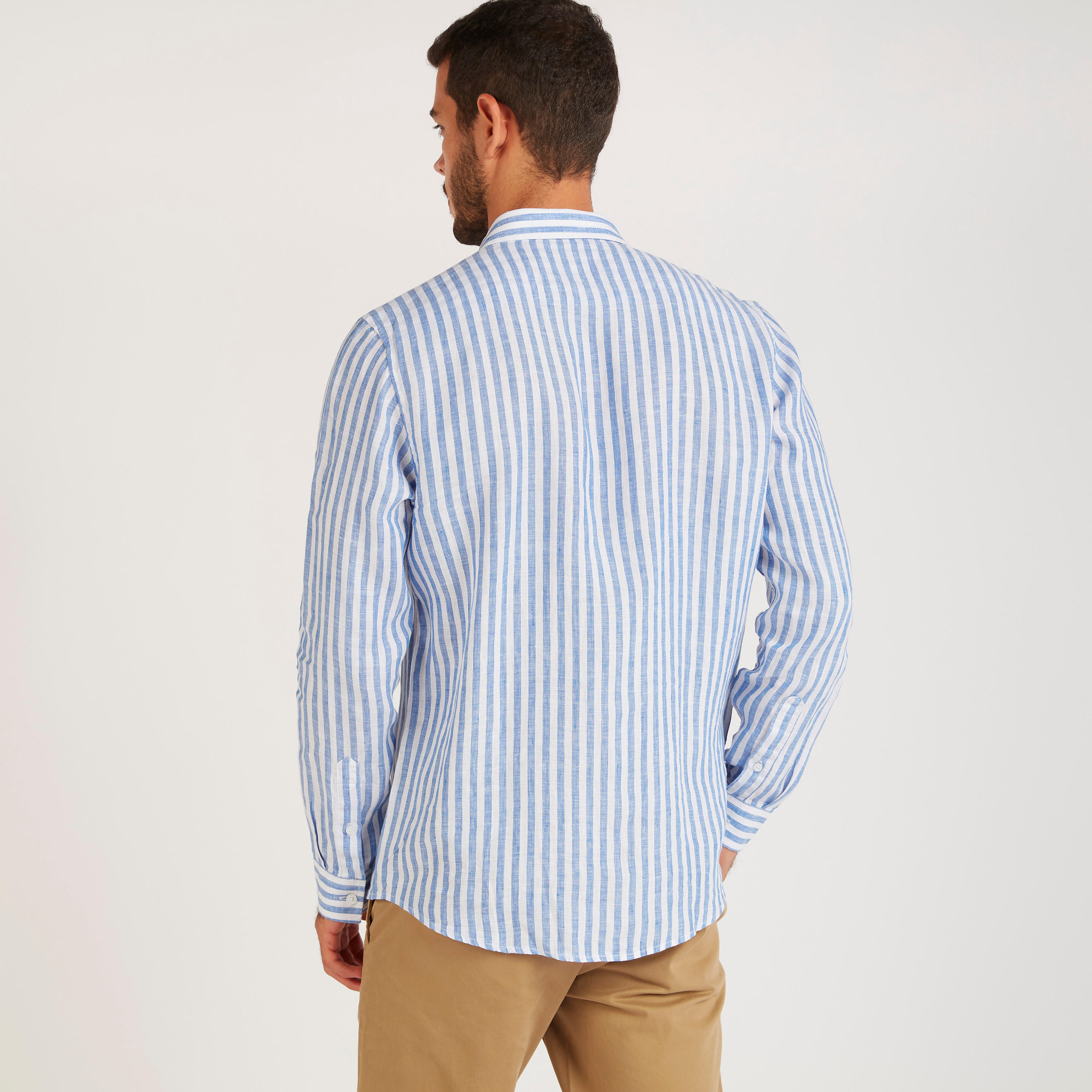 قميص مخطط بياقة واسعة وأكمام طويلة من آيكونيك-men-clothing-shirts-image-9