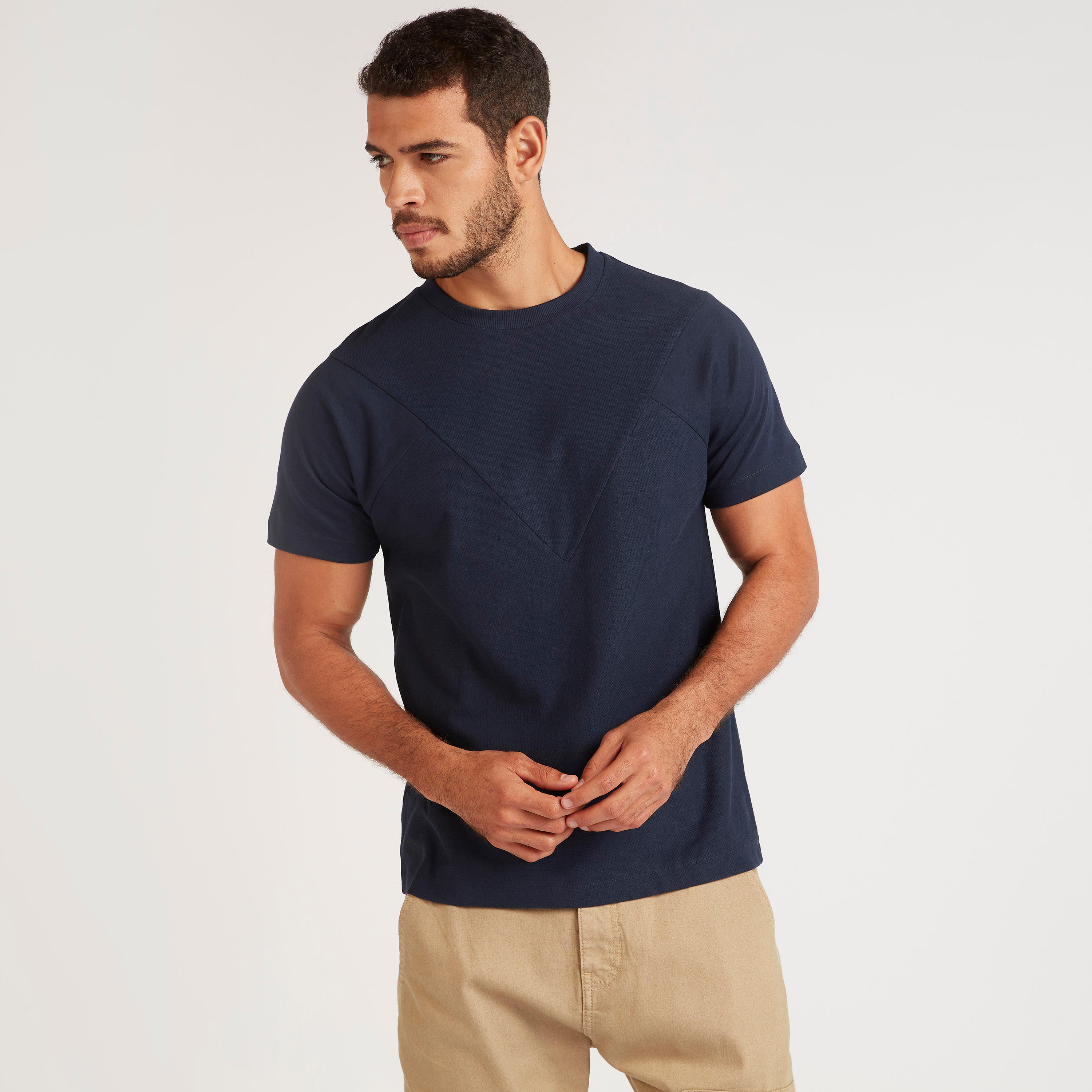 Textured T-shirt with Crew Neck and Short Sleeves-men-clothing-tshirtsandpolos-tshirts-image-1