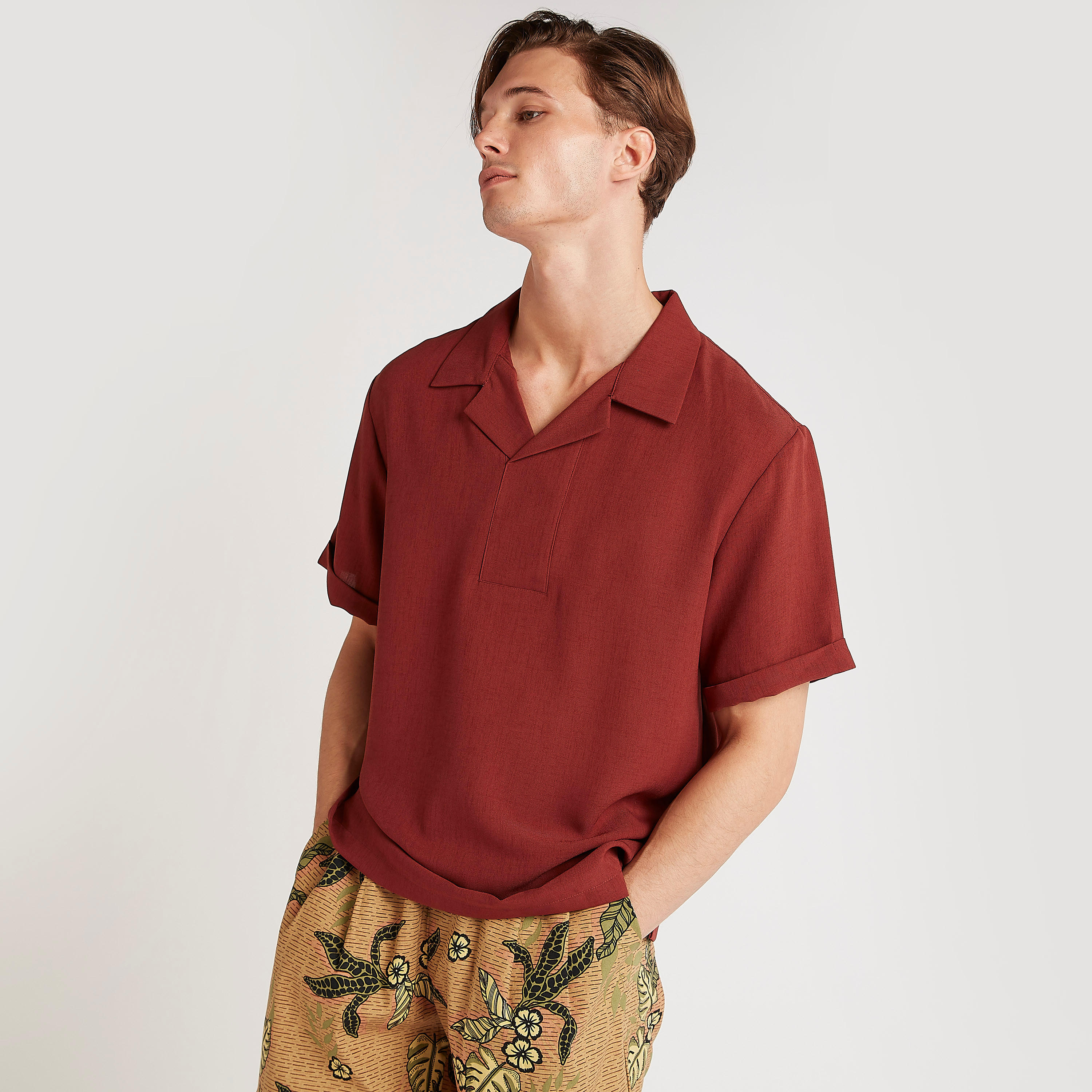 Iconic Solid Relaxed Fit Shirt with Short Sleeves-men-clothing-shirts-image-2