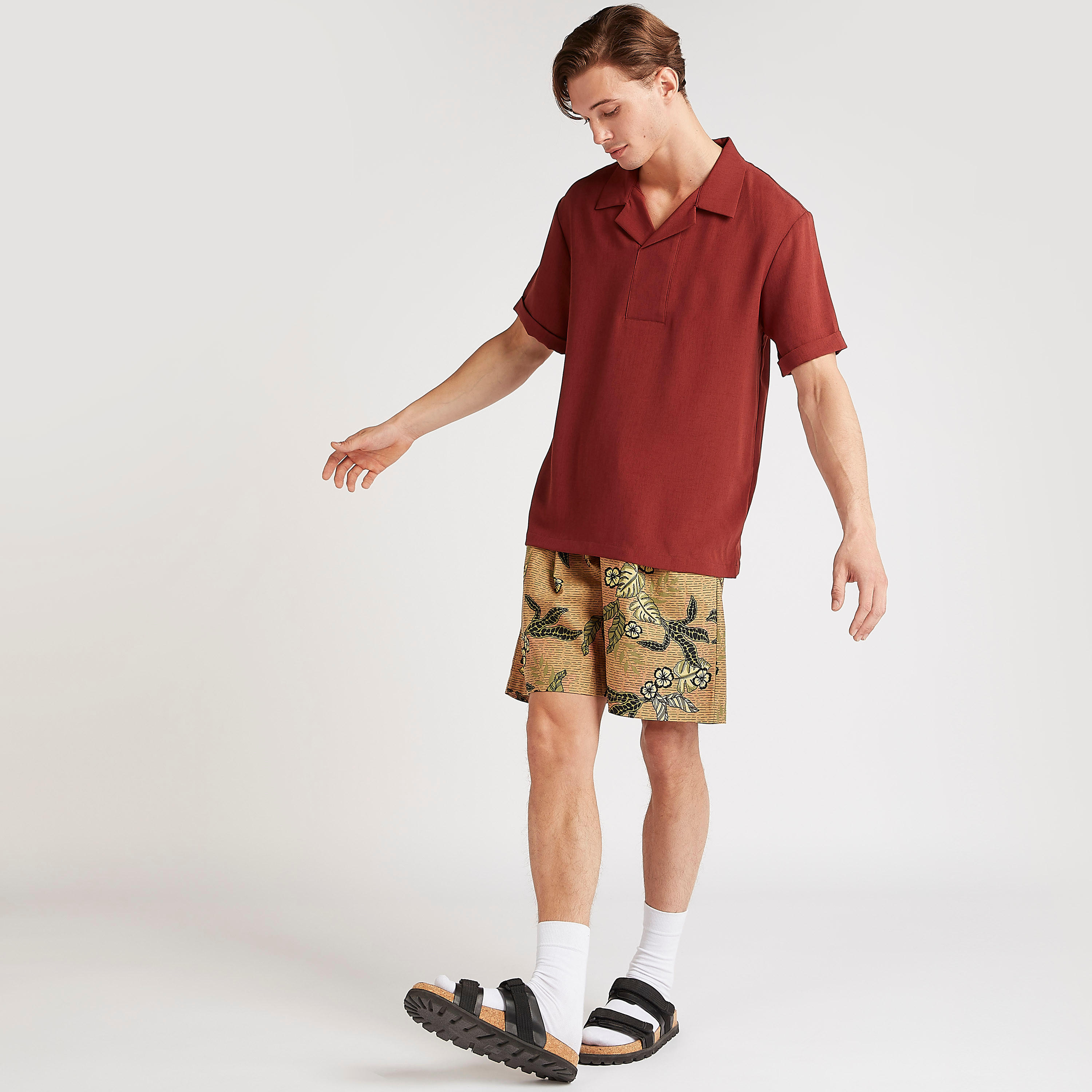 Iconic Solid Relaxed Fit Shirt with Short Sleeves-men-clothing-shirts-image-3