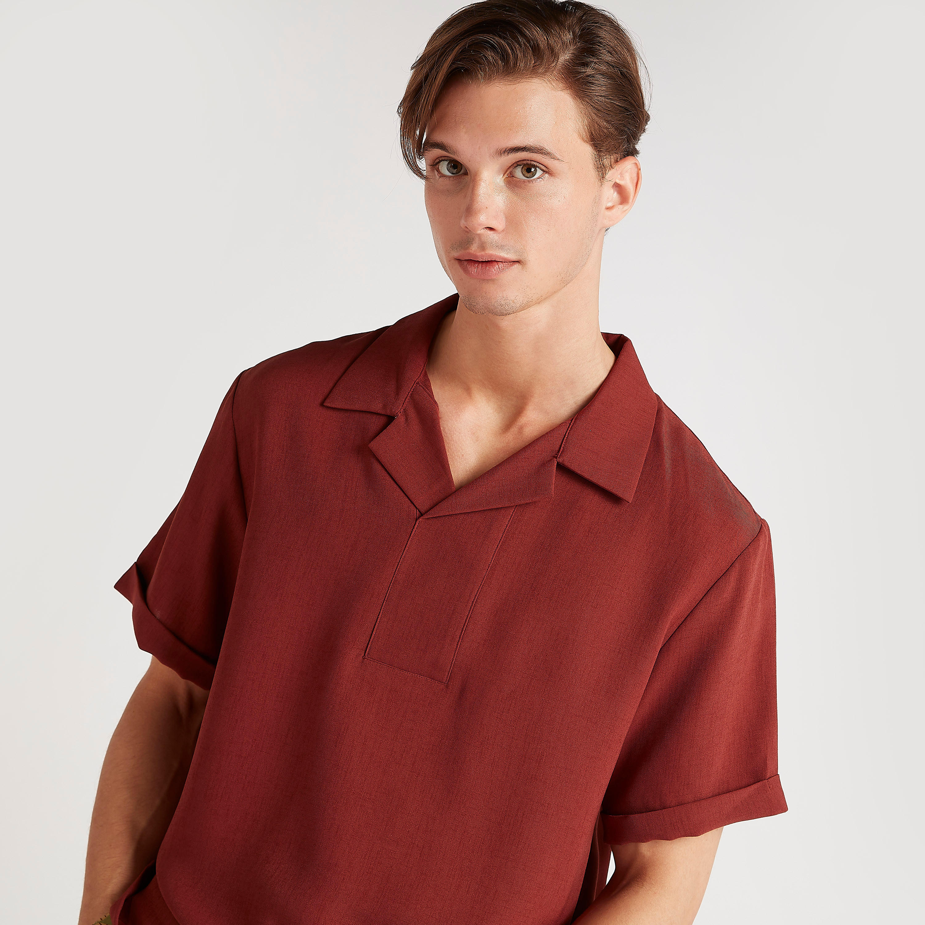 Iconic Solid Relaxed Fit Shirt with Short Sleeves-men-clothing-shirts-image-9