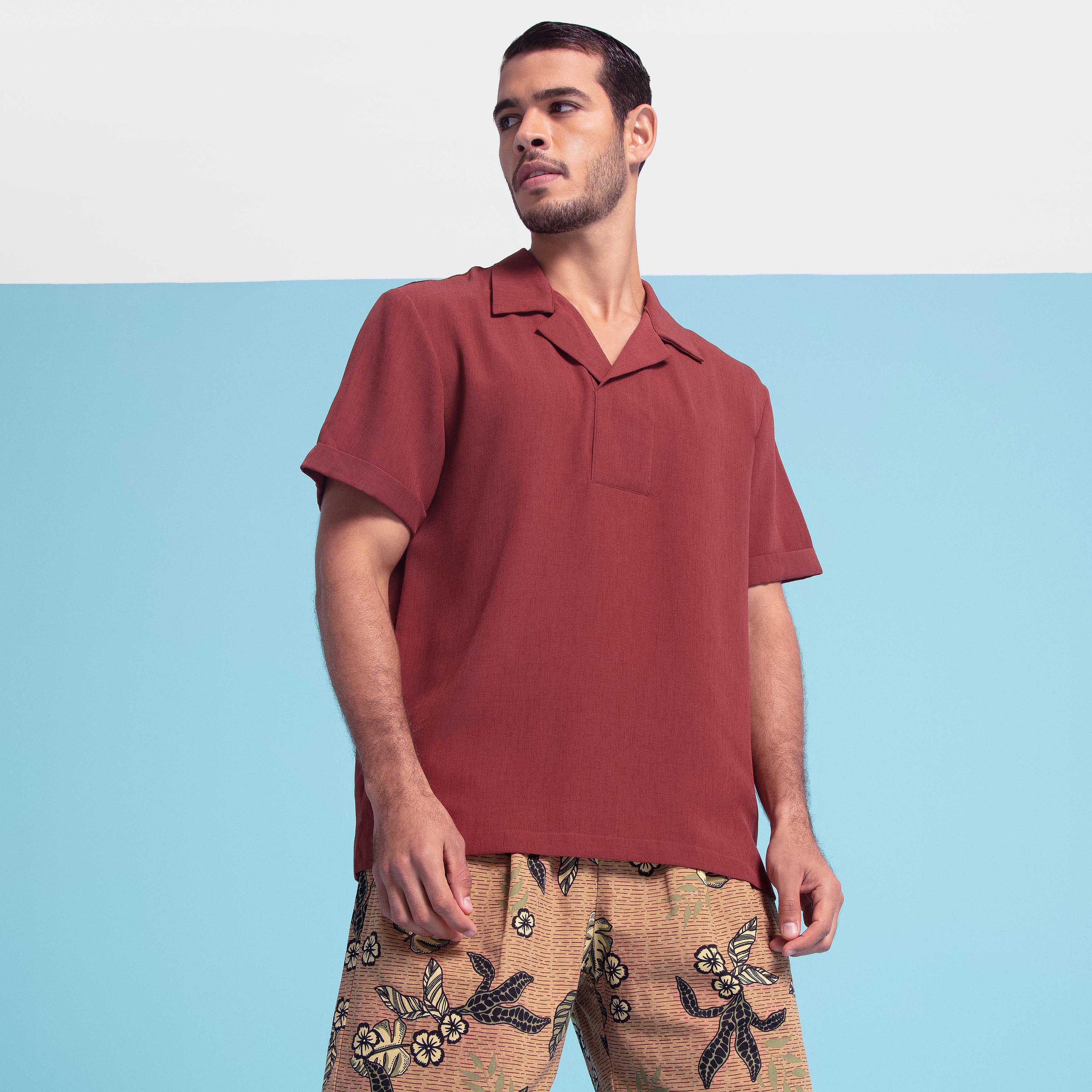 Iconic Solid Relaxed Fit Shirt with Short Sleeves-men-clothing-shirts-image-1